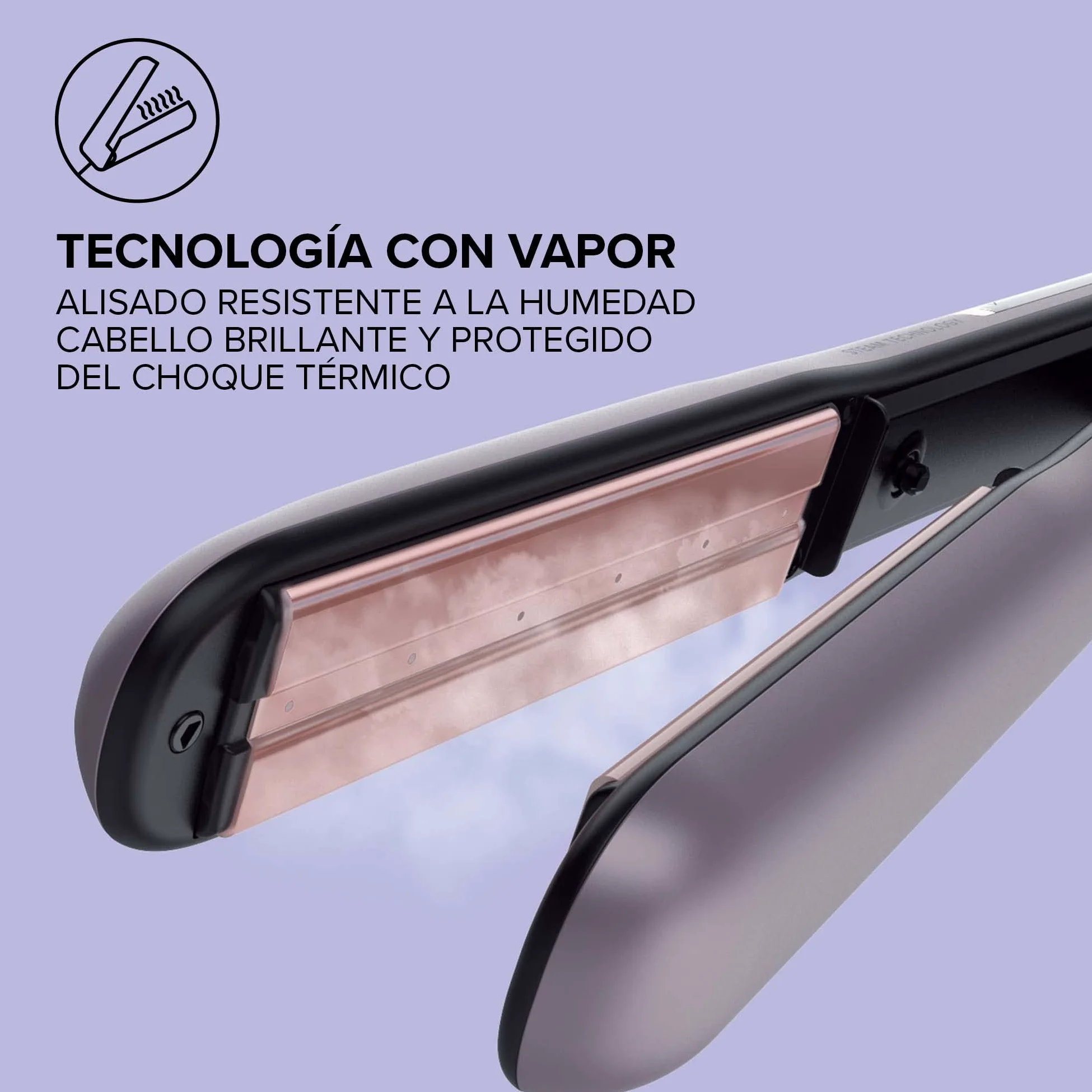 Bellissima Steam Ceramic & Argan Oil Plancha de Vapor, Revestimiento de Cerámica y Aceite de Argán, 3 Niveles, Calentamiento Rápido, Placas Básculantes, Apagado Automático