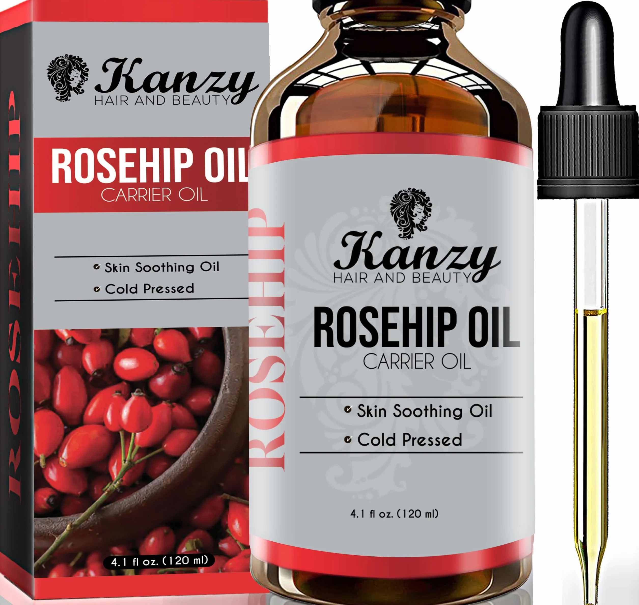 Kanzy Aceite de Rosa Mosqueta 120ml Prensado en Frío sin Refinar para Cicatrices y Estrías