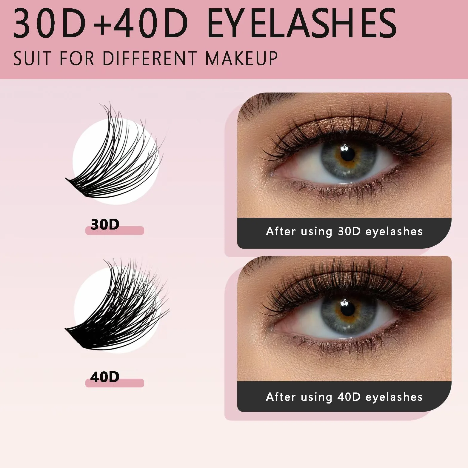 Kit Pestañas Postizas Cluster Lashes 280 PCS 30D+40D 9-16mm con Lash Bond