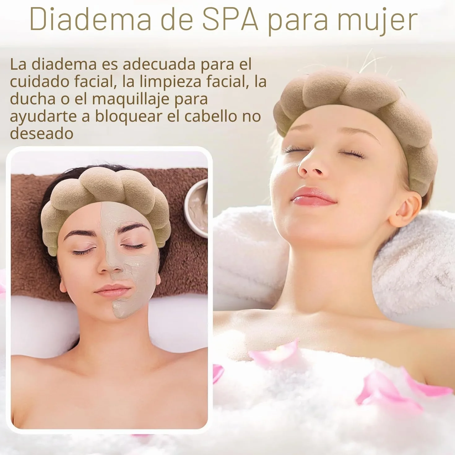 DRESHOW Diadema Spa para Lavarse la Cara Set de Muñequeras Esponja de Rizo Suave Maquillaje Cuidado de la Piel