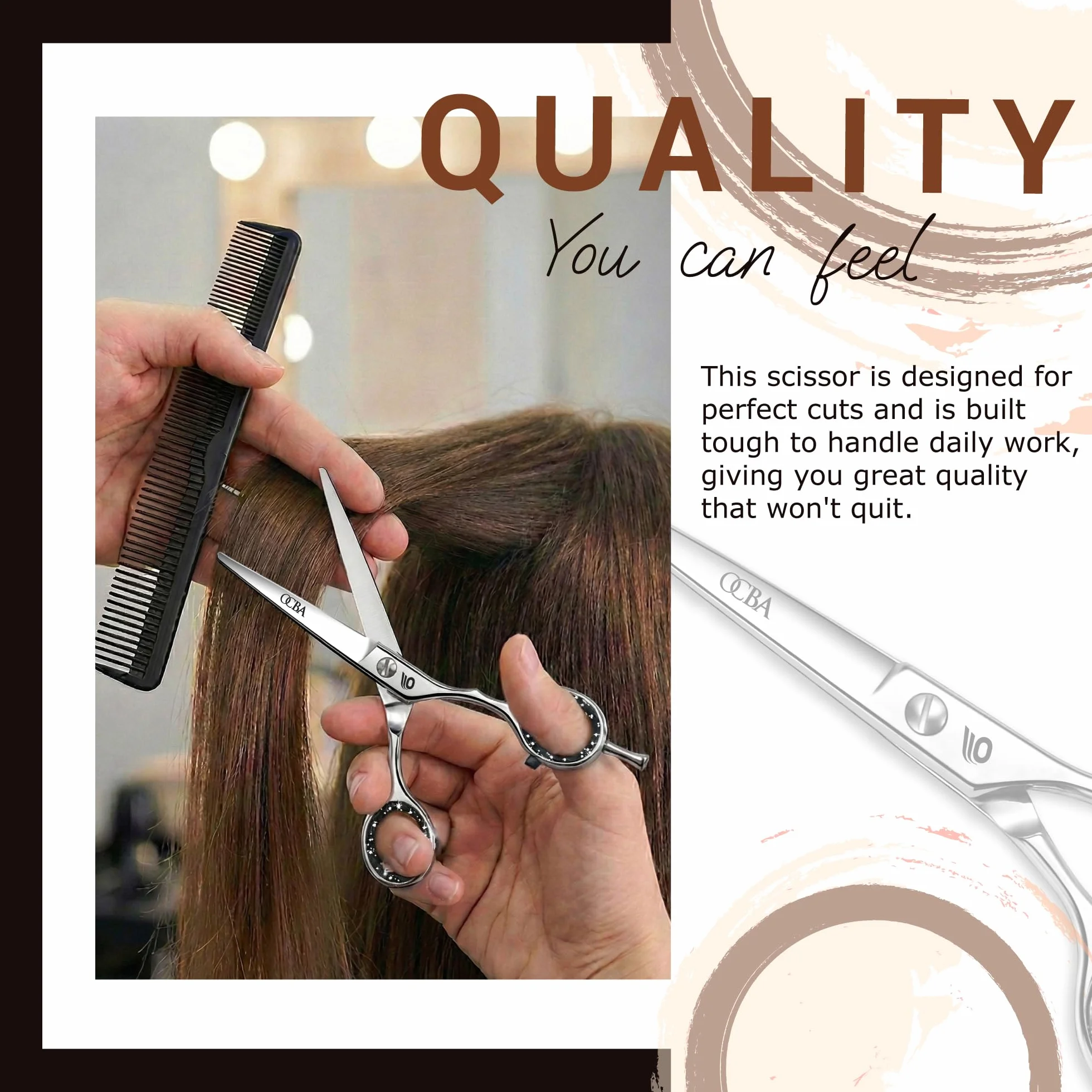 OCBA Tijeras de Peluqueria Profesional Acero Inoxidable 6.5 Pulgadas Corte de Pelo
