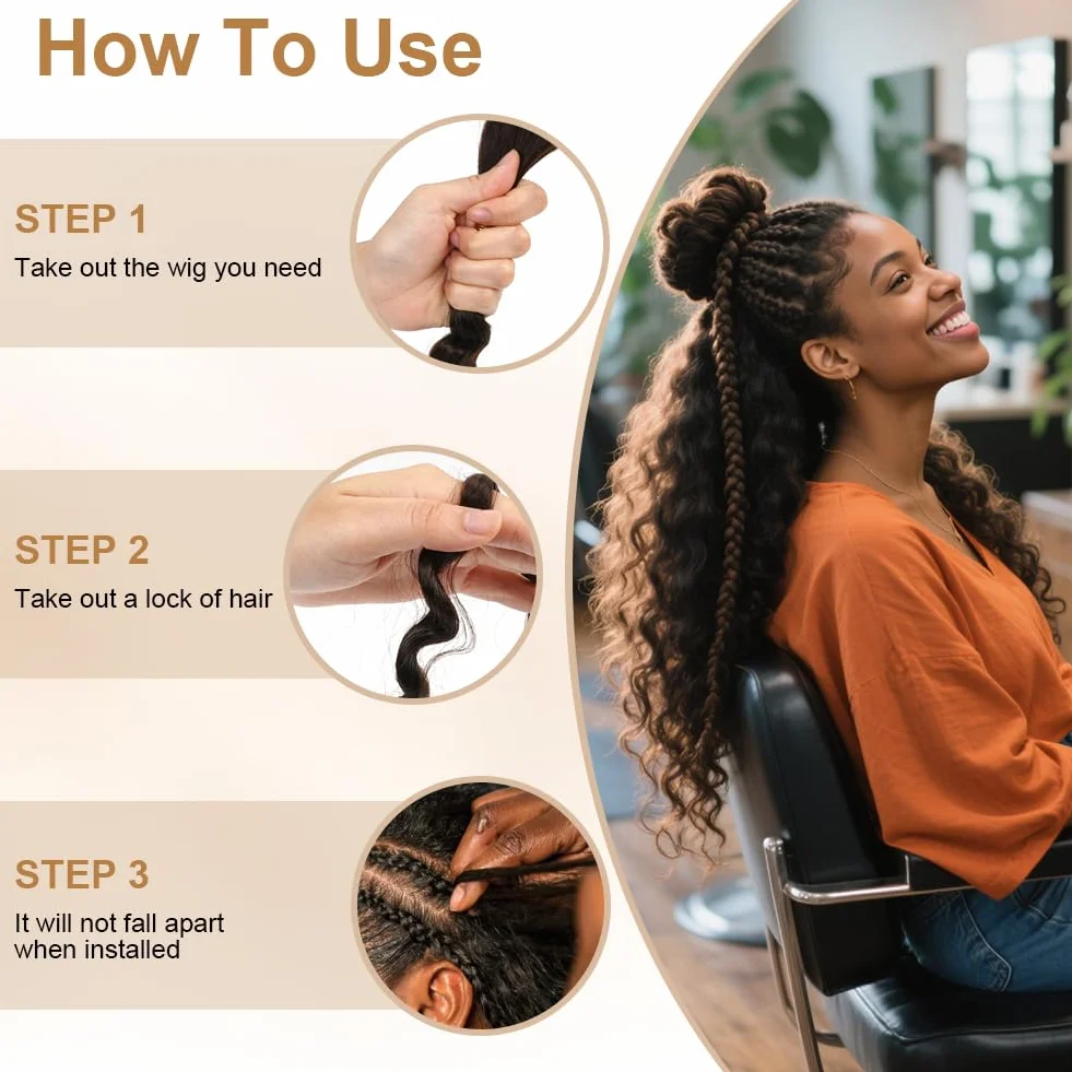 Aomig Ocean Wave Crochet Hair Extensions 24" Wave Braided Soft, African Hair Braids Synthetic Curly Braided 3pcs Brown