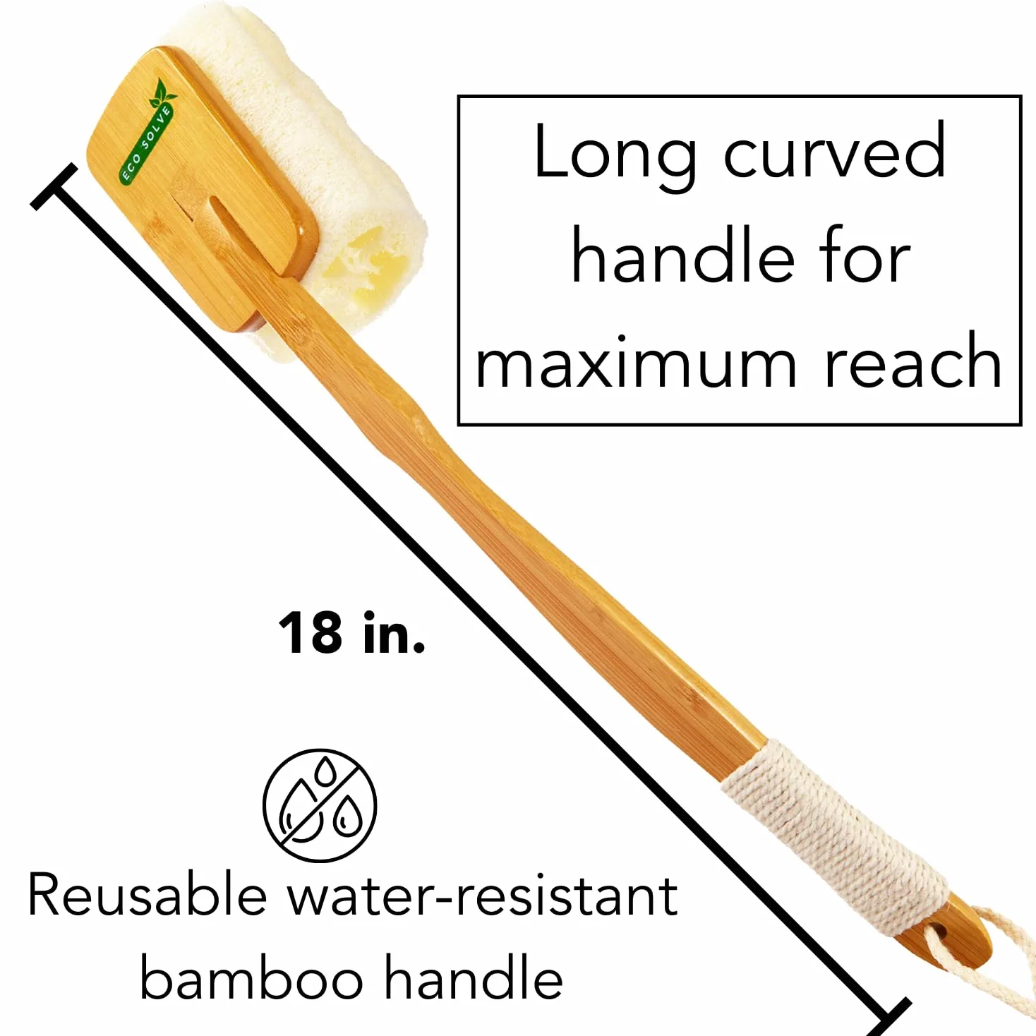 Estropajo de ducha de lufa natural con mango de bambú extraíble, exfoliación suave, mango ergonómico largo con agarre de cuerda de cáñamo, esponja extra incluida para lavado cercano, sin