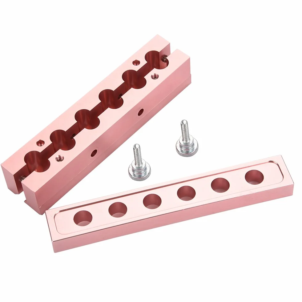Molde de barra de labios DIY de aleación de aluminio, oro rosa, soporte para bálsamo labial, herramienta de doble uso (6 agujeros)