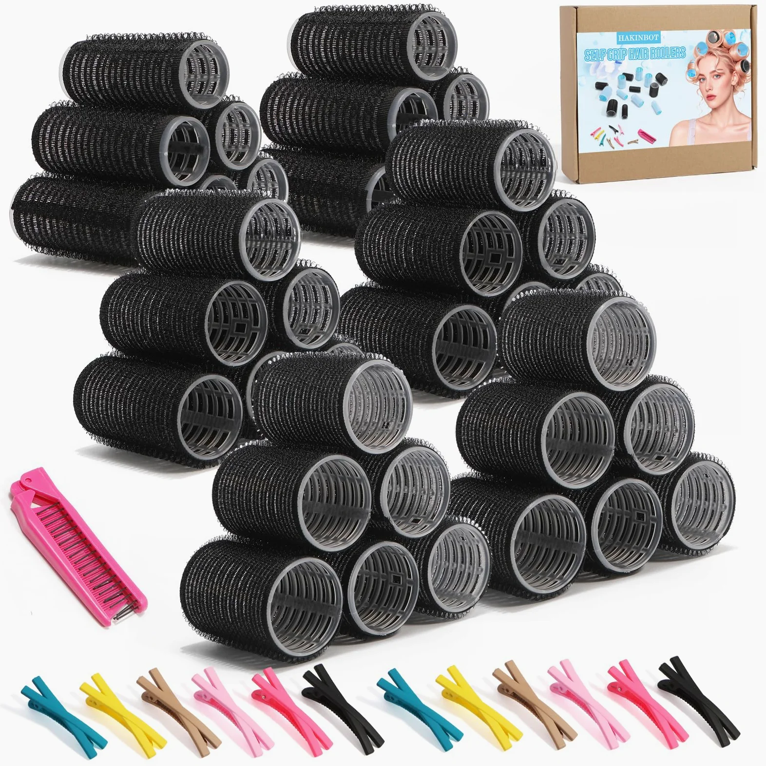 Kit de rodillos de pelo sin calor, 3 tamaños (0.8 pulgadas, 1.2 pulgadas, 1.57 pulgadas) para cabello corto/mediano | 36 rodillos + 12 clips + 1 peine | Rizadores sin calor para ondas nocturnas
