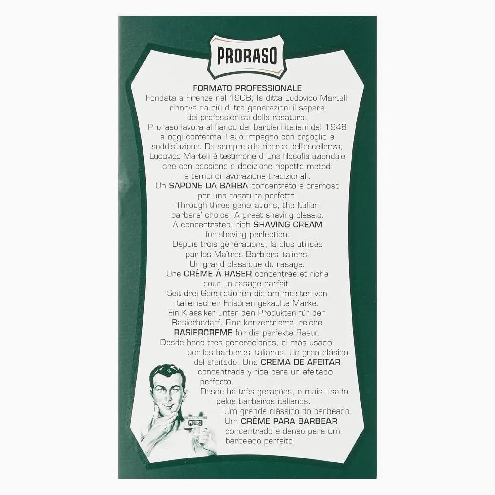 6 x Proraso Jabón de Afeitar Tube Jabón Shaving Soap eukalyptusöl y Mentol 500 ml
