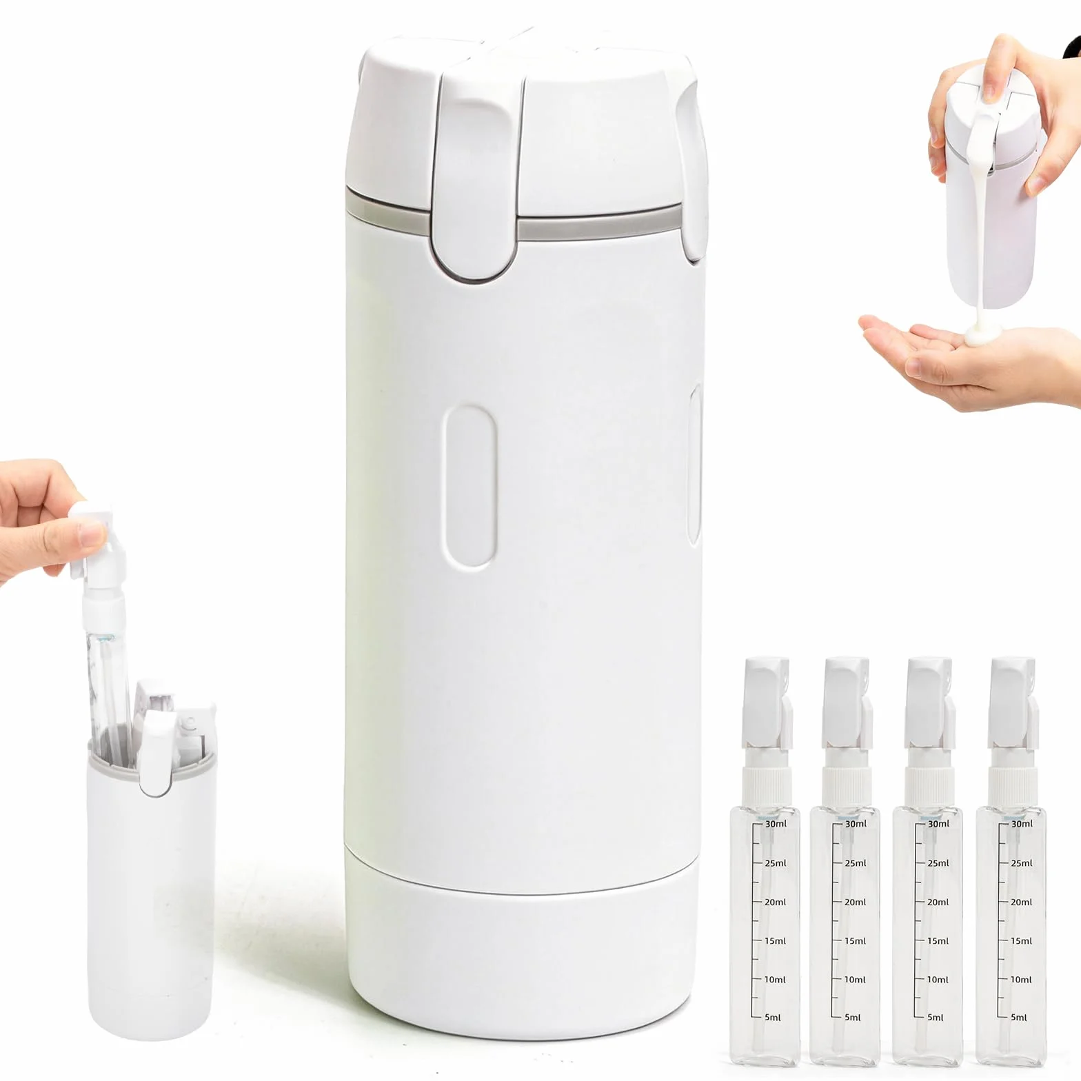 Zouwel Set de frascos dispensadores de viaje 4 en 1 recargables a prueba de fugas para champú lociones acondicionador
