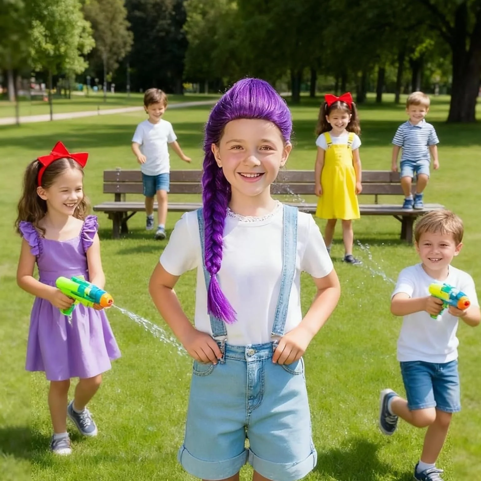 Peluca de Anime para Cosplay Niños Mujeres Trenzas Moradas Accesorio Realista Halloween