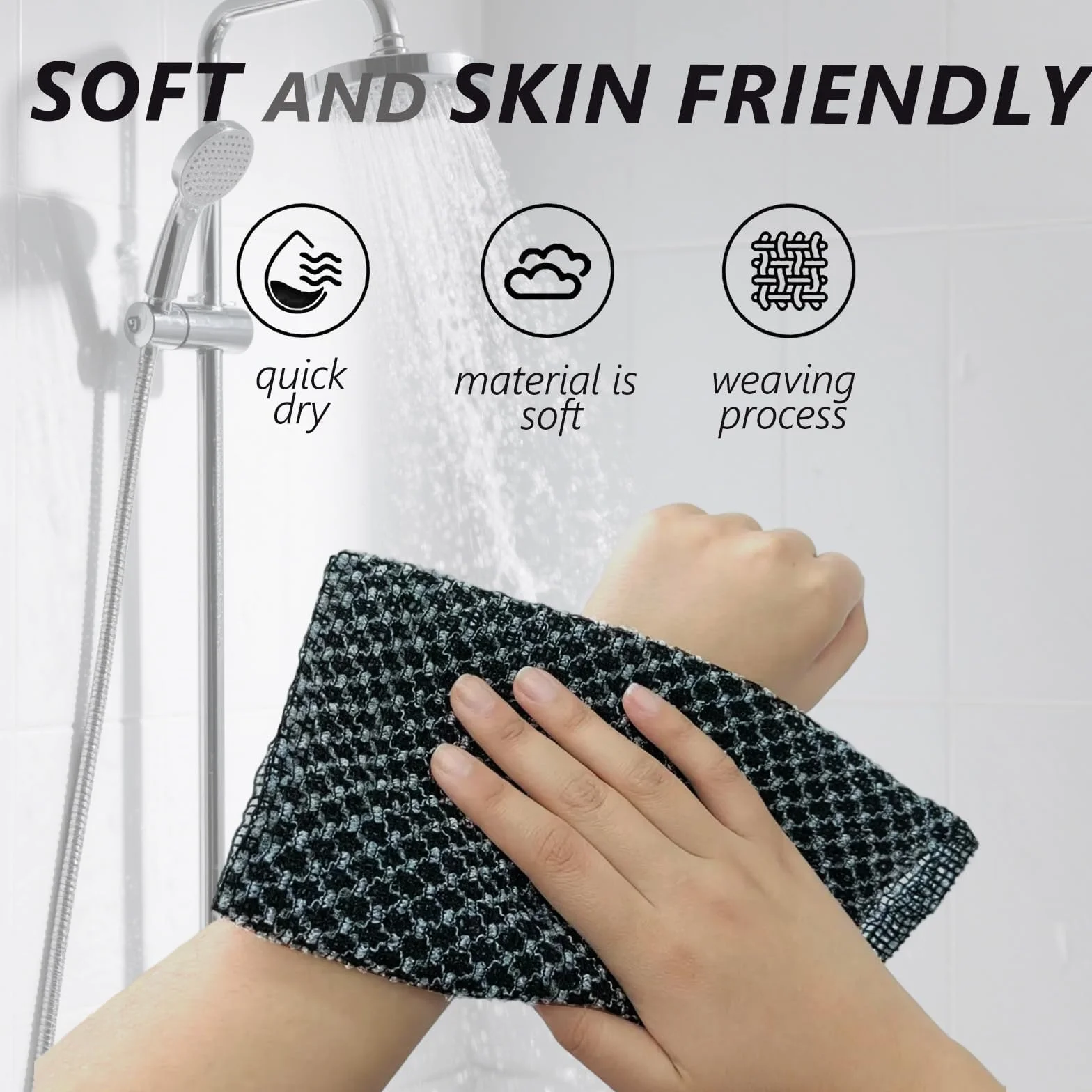 Toalla Exfoliante Corporal 3 Piezas para Espalda Limpieza Profunda y Masaje Piel Negro