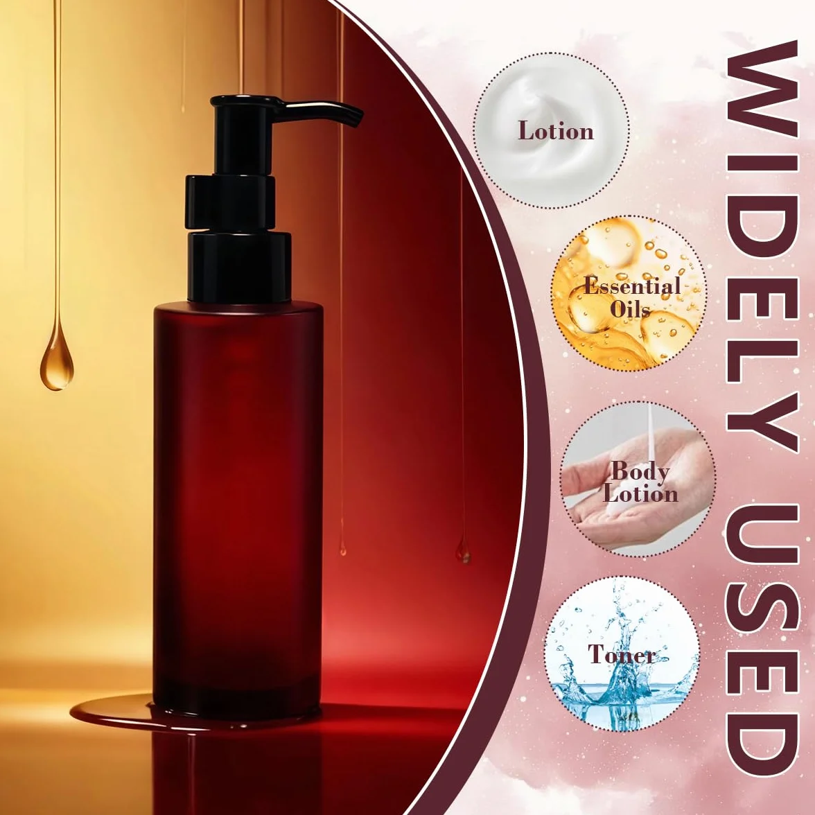 Botellas vacías de vidrio recargables 100 ml, dispensadores de jabón con bombas negras, rojo vino