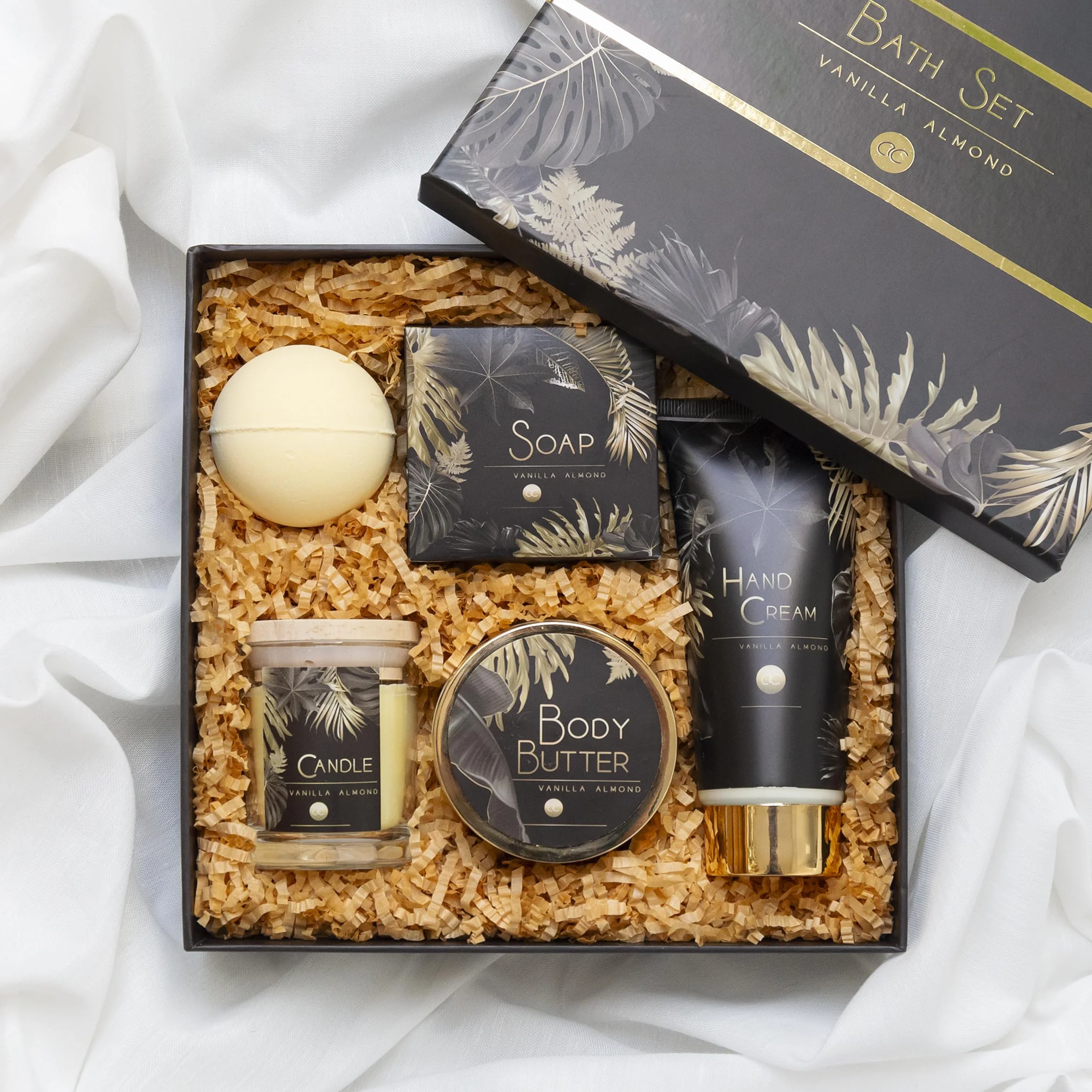 Accentra Set de regalo para mujer de lujo 5 piezas baño con vela perfumada jabón crema de manos mantequilla corporal bomba de baño