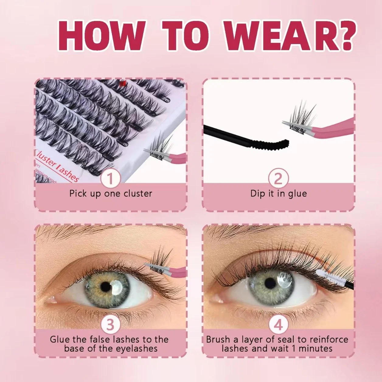 Kit Pestañas Postizas Cluster Lashes 280 PCS 30D+40D 9-16mm con Lash Bond