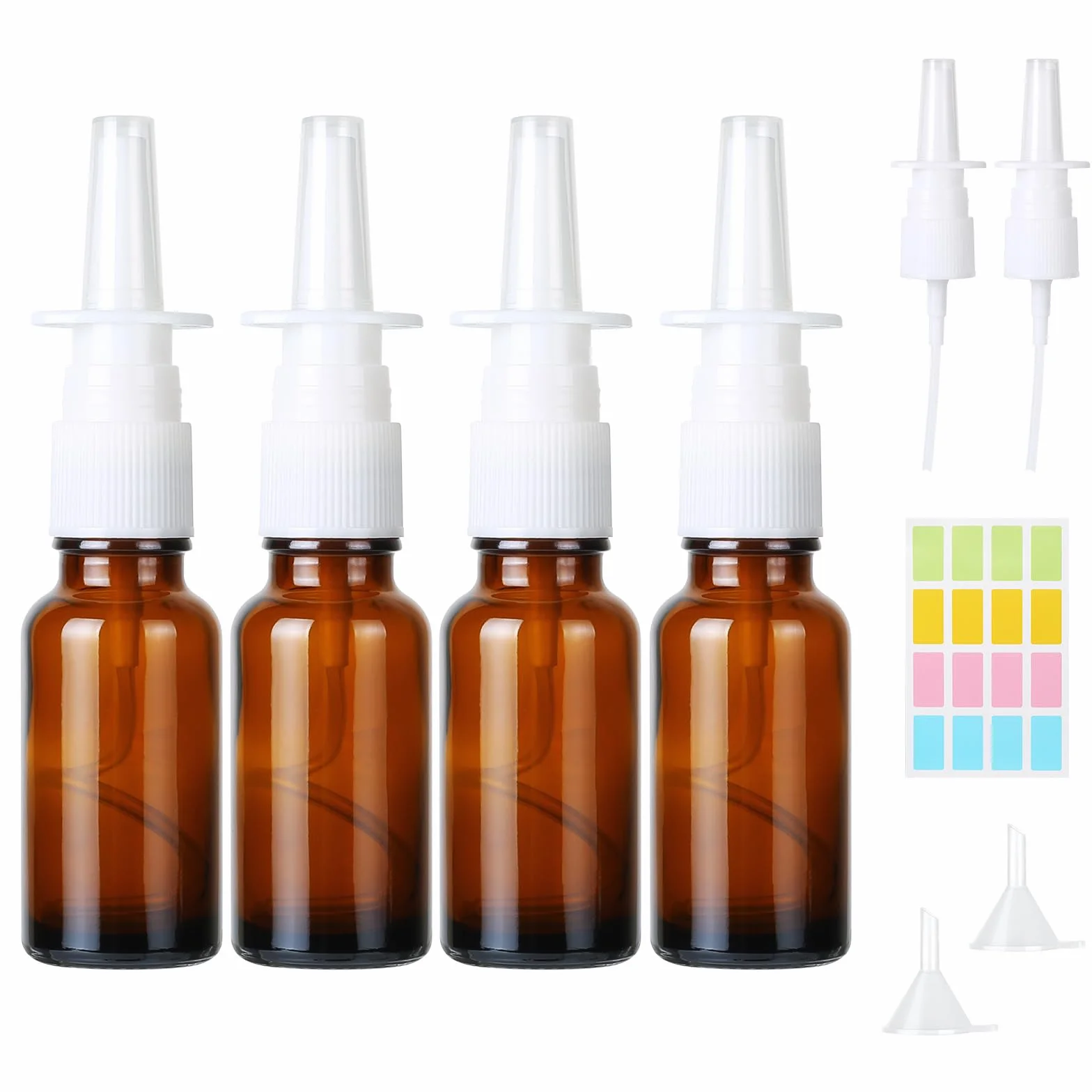 Nasal Spray Bottles 10ml Ámbar Vidrio Pulverizador Nasal Vacío con Embudos Pegatinas 4 Piezas