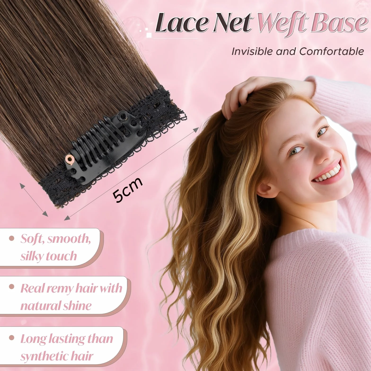 Extensiones de Pelo Natural Clip 25cm Liso Hair Extensions Human Hair #02 Marrón Oscuro 31g 6 Piezas