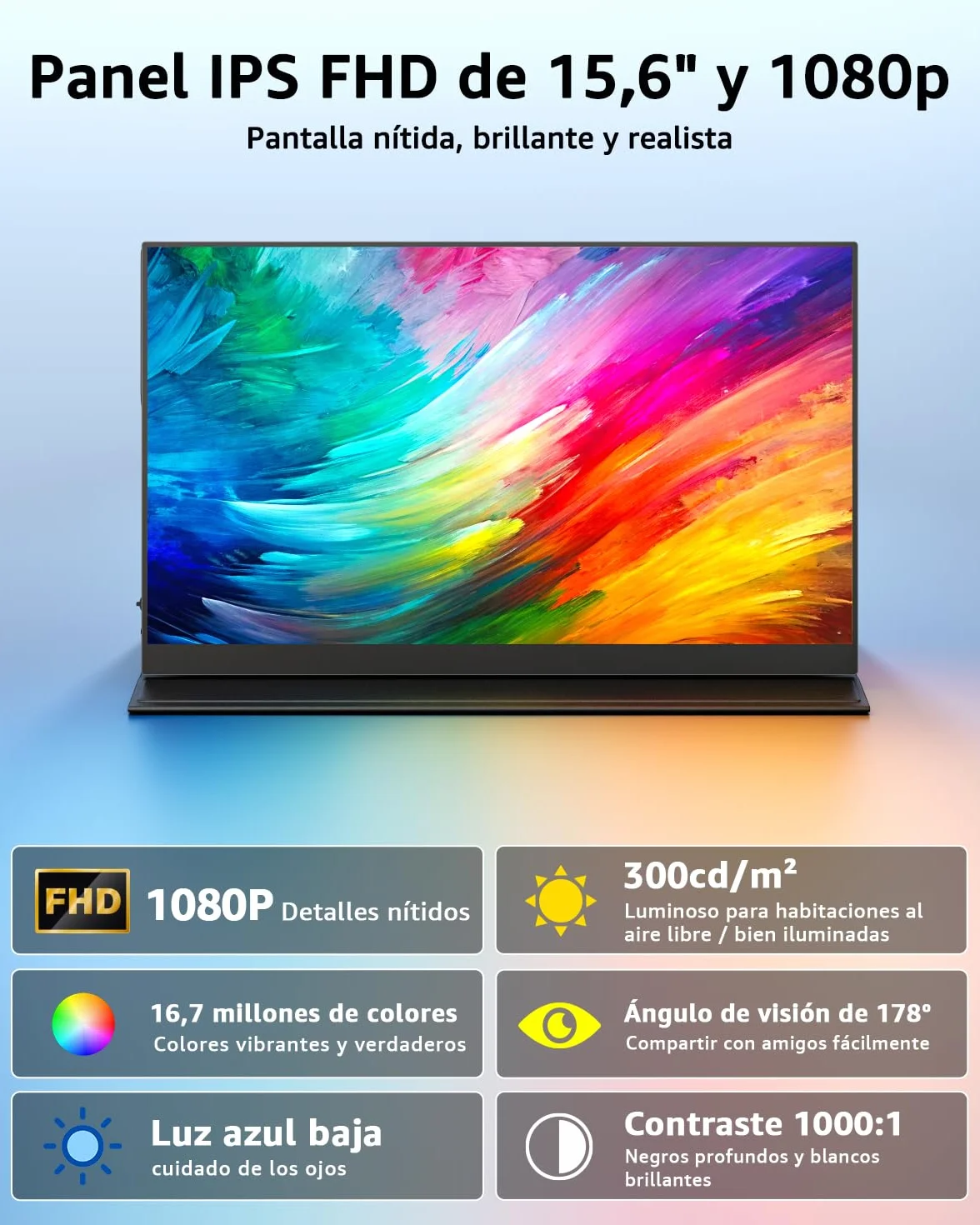 Monitor Portátil 15,6 Pulgadas IPS 1080P FHD USB Type-C HDR HDMI USB C para MacBook PC Xbox PS4/5 Nintendo Switch