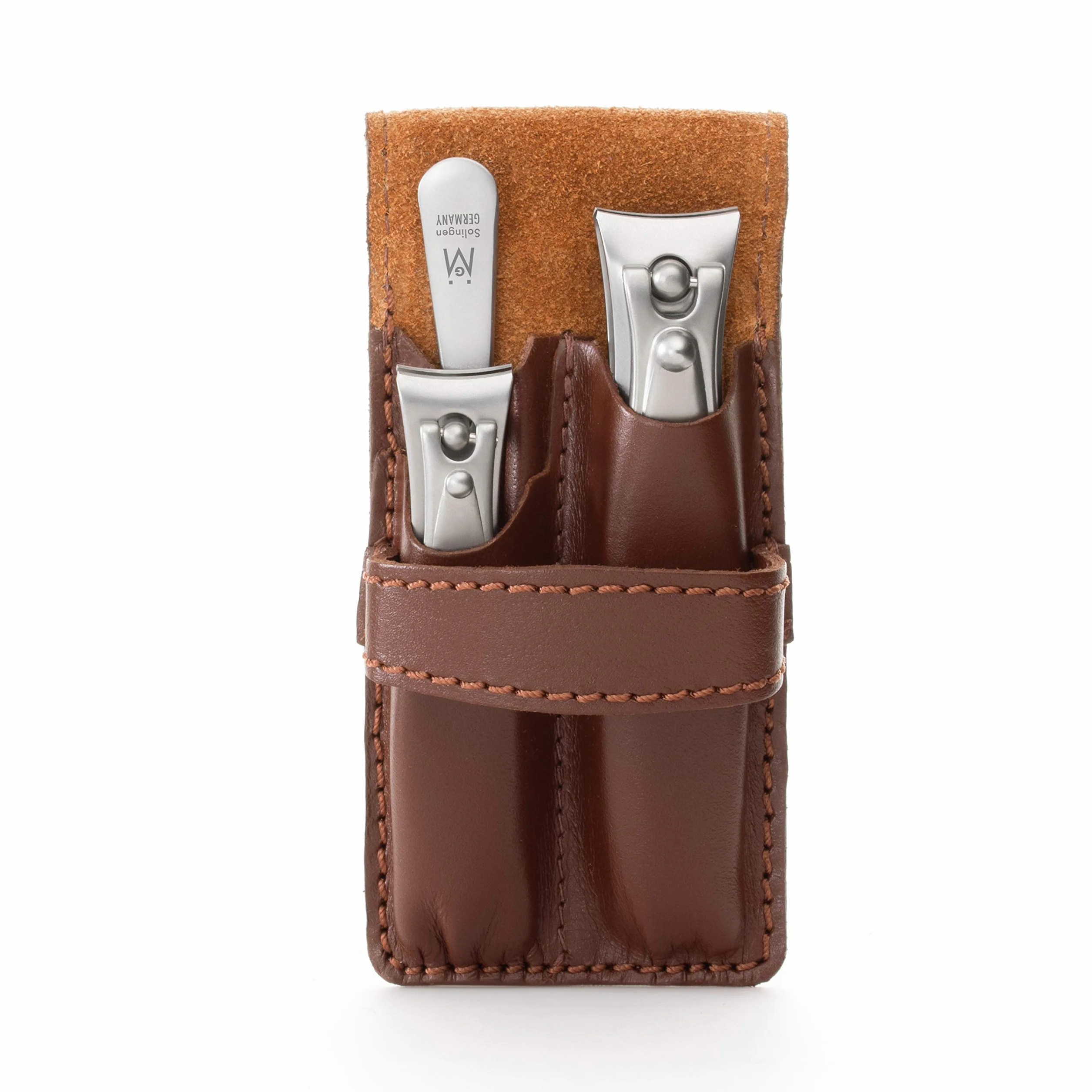 GERMANIKURE Juego de limas de uñas y zafiro, en estuche de cuero marrón, fabricado en Solingen, herramientas de acero inoxidable FINOX, calidad profesional, kit de manicura y pedicura para hombre