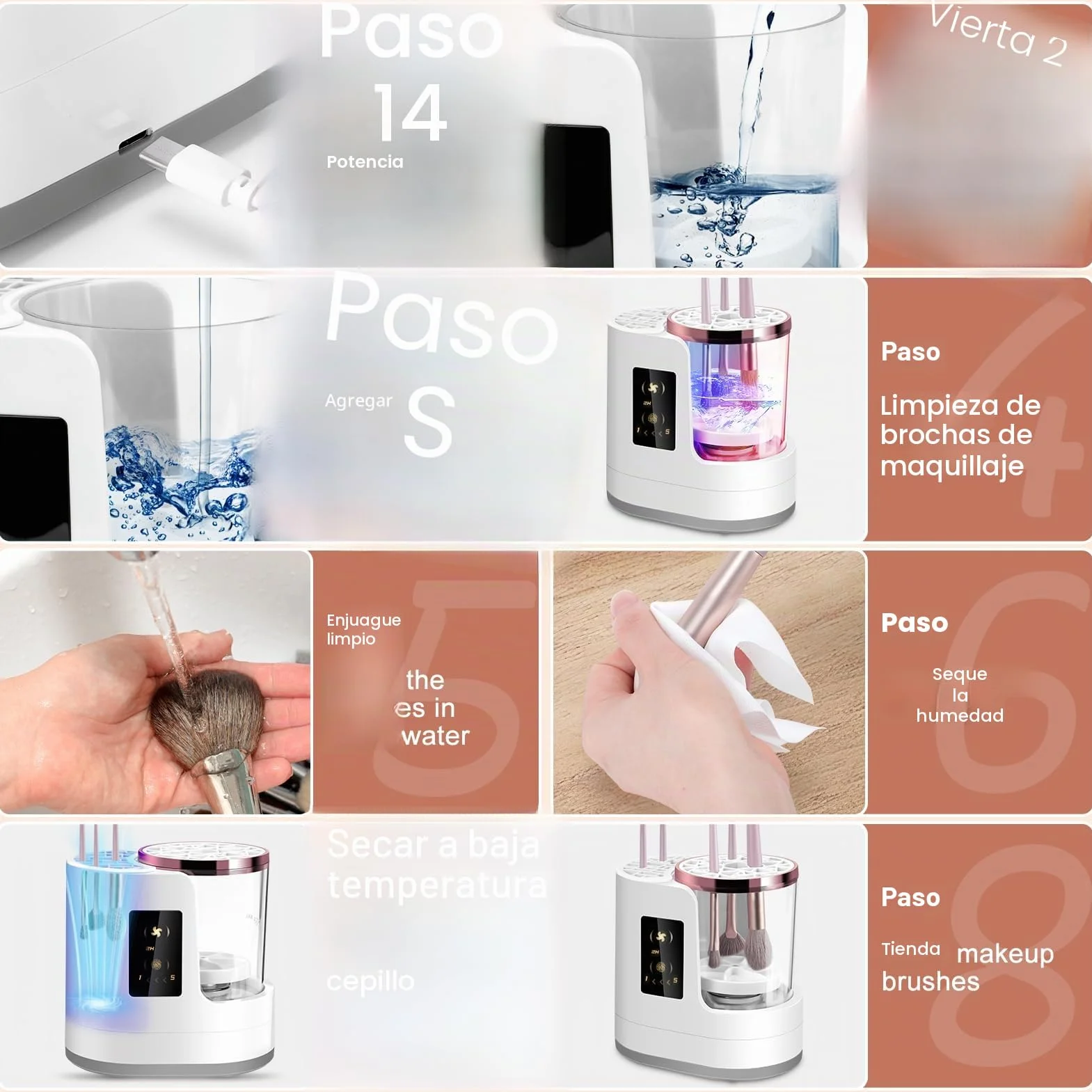 Limpiador automático de brochas de maquillaje 3 en 1 con secado y almacenamiento