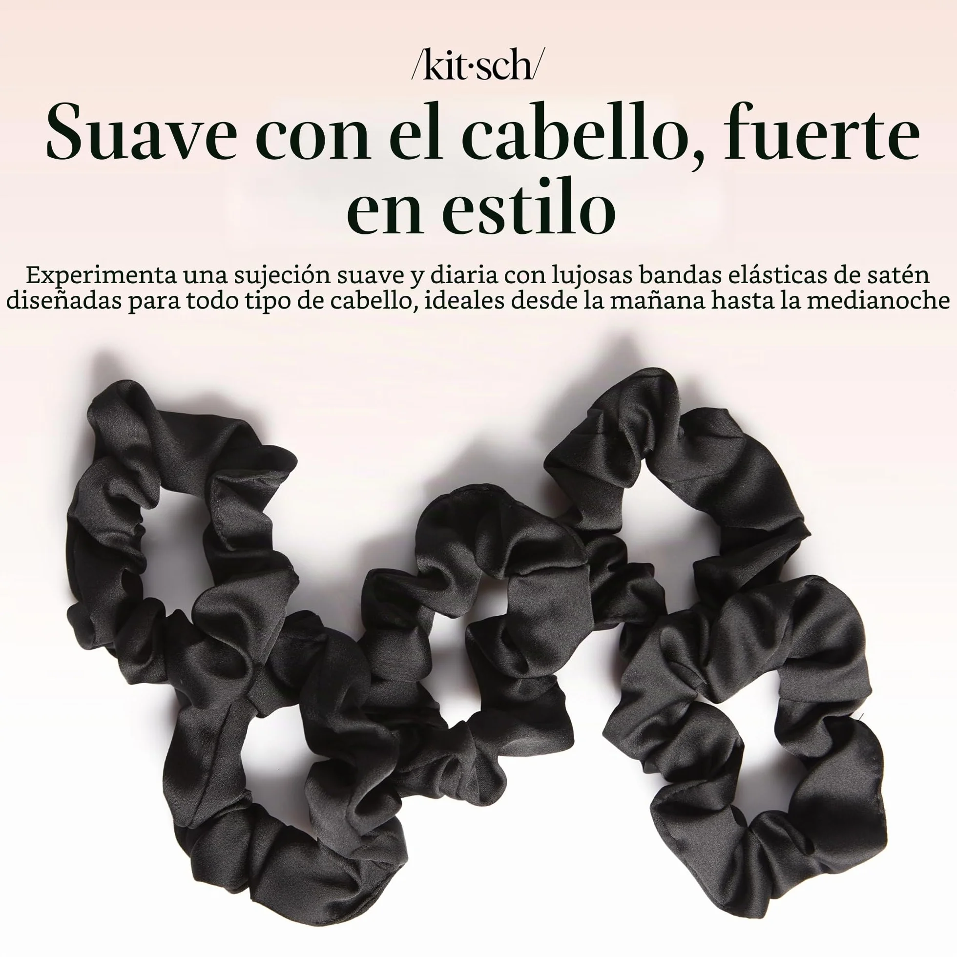 Kitsch 5 gomas de pelo de satén, antiencrespamiento y rotura, agarre suave, negras