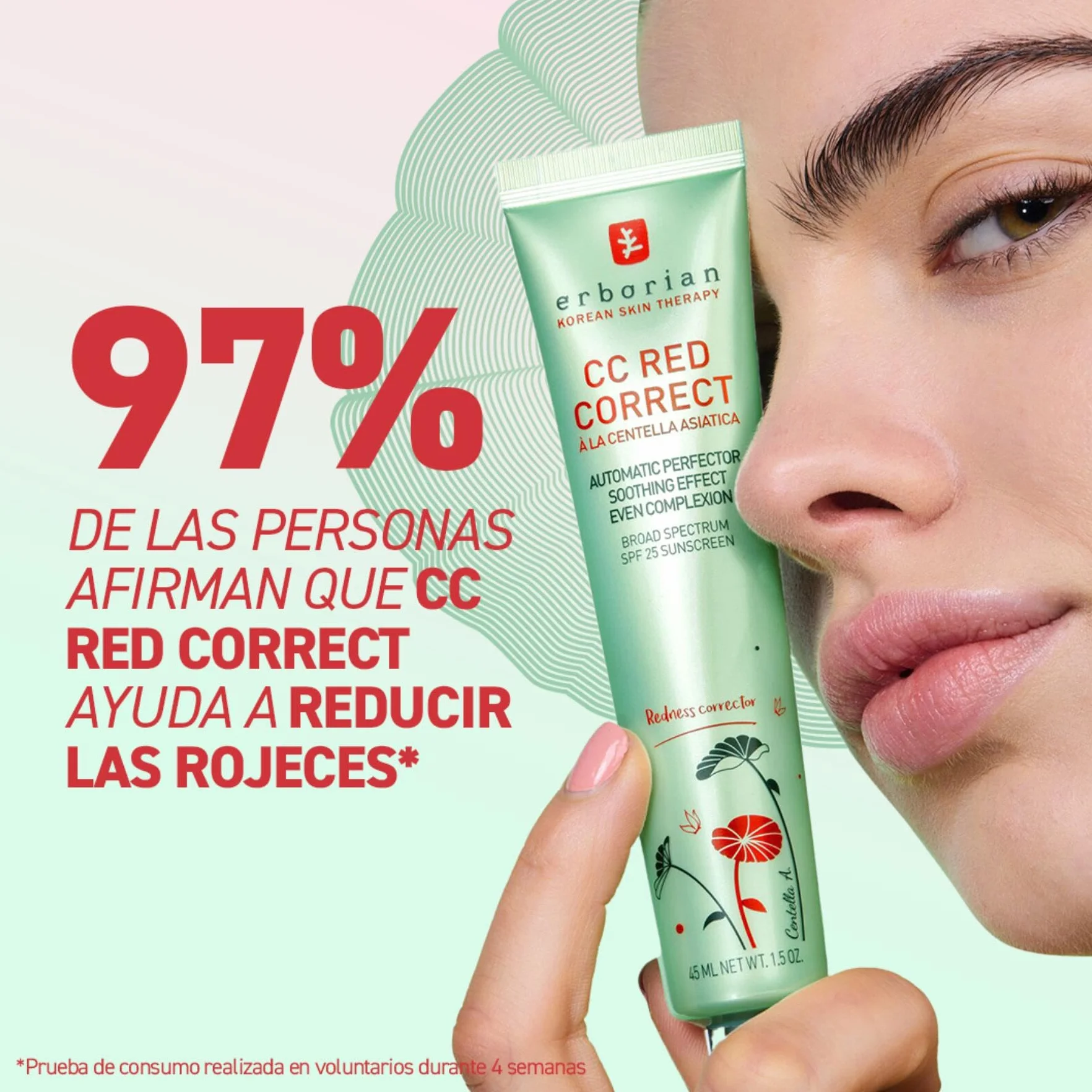 Erborian CC Red Correct Crema Tinte Antirojeces SPF 25 Tratamiento Cosmético Coreano