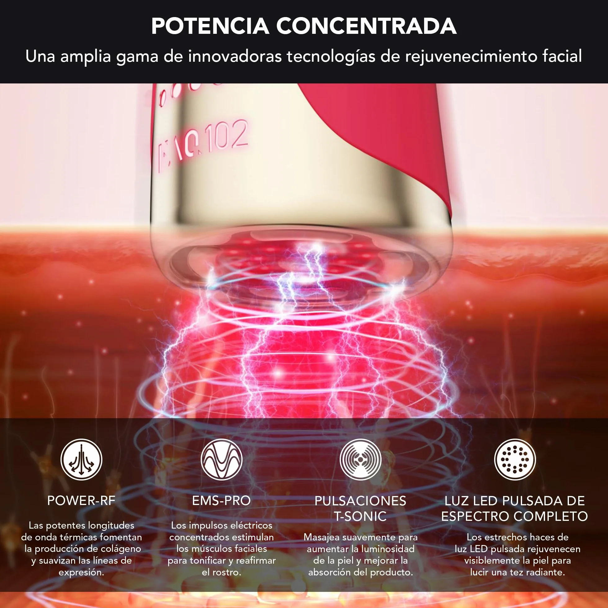FOREO FAQ 102 Pink Ruby Radiofrecuencia Facial Profesional EMS RF 8 Luces LED Antiedad Masajeador Facial T-Sonic Cuidado Facial Mujer