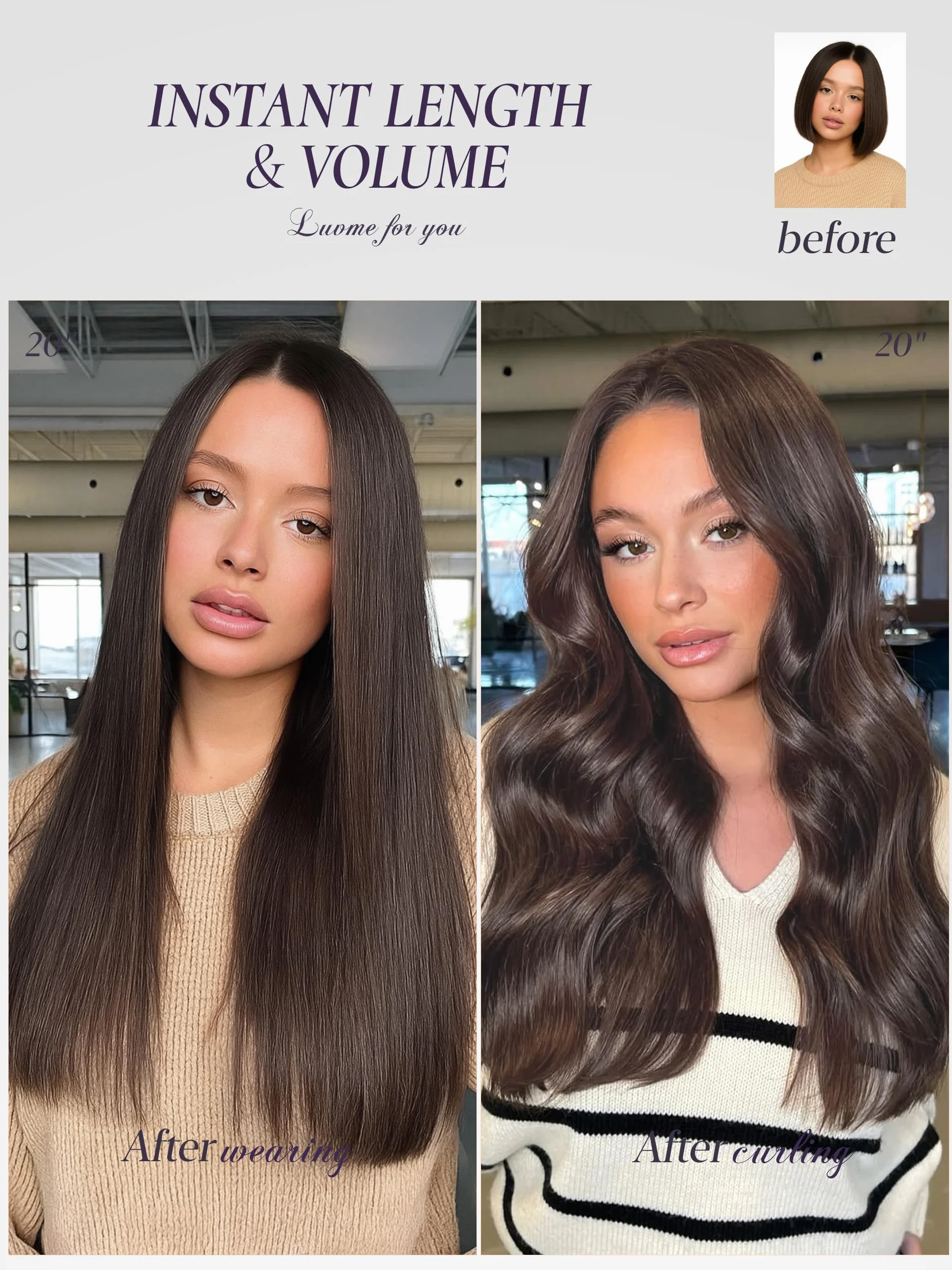 LUVME Extensiones de cabello humano hechas a mano con clip, 18 pulgadas, 120 g, 7 unidades, color marrón moca, lacio, doble trama, sin costuras, para una cobertura completa