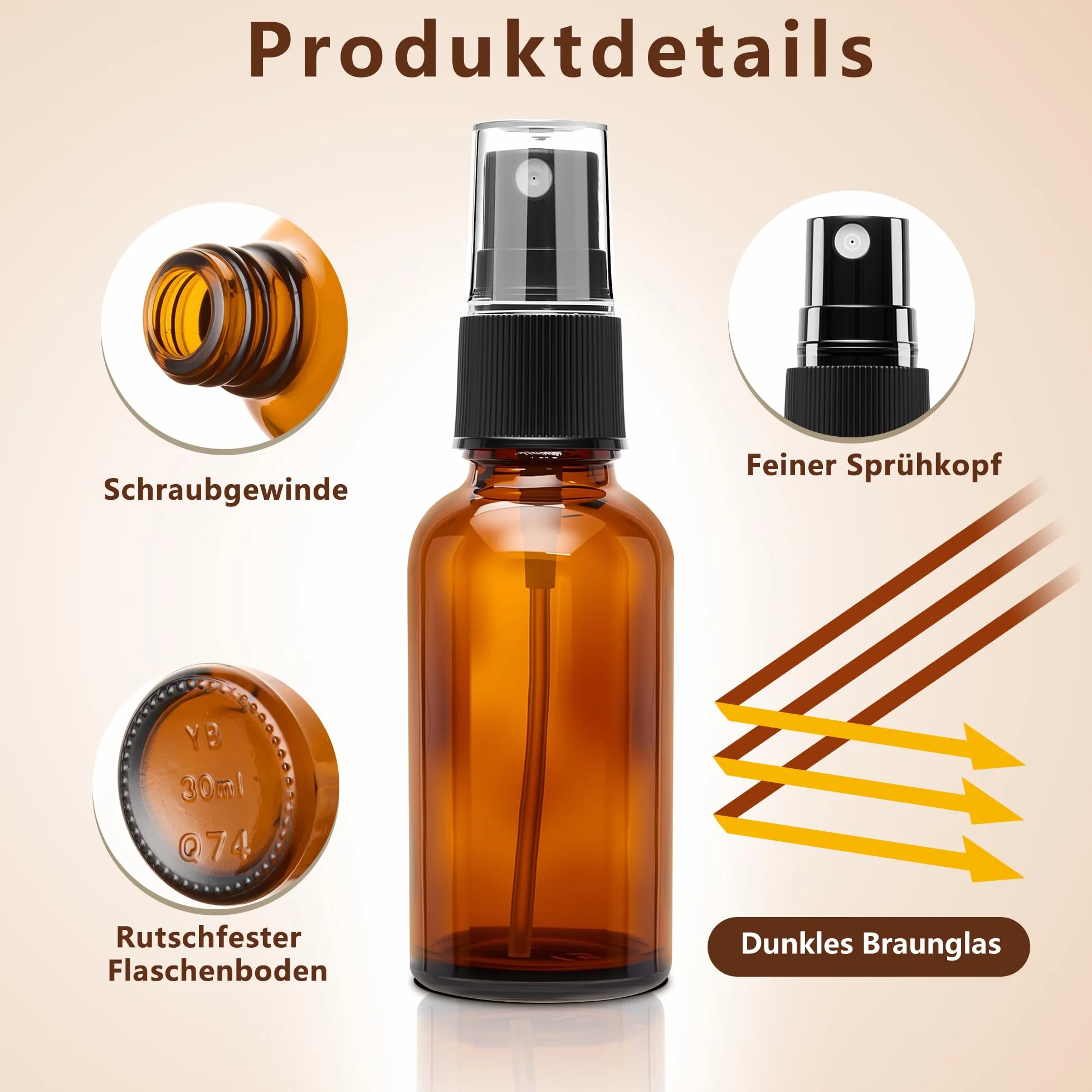 Elalove 6 botellas pulverizadoras de vidrio ámbar 30ml con cuentagotas para aceites esenciales