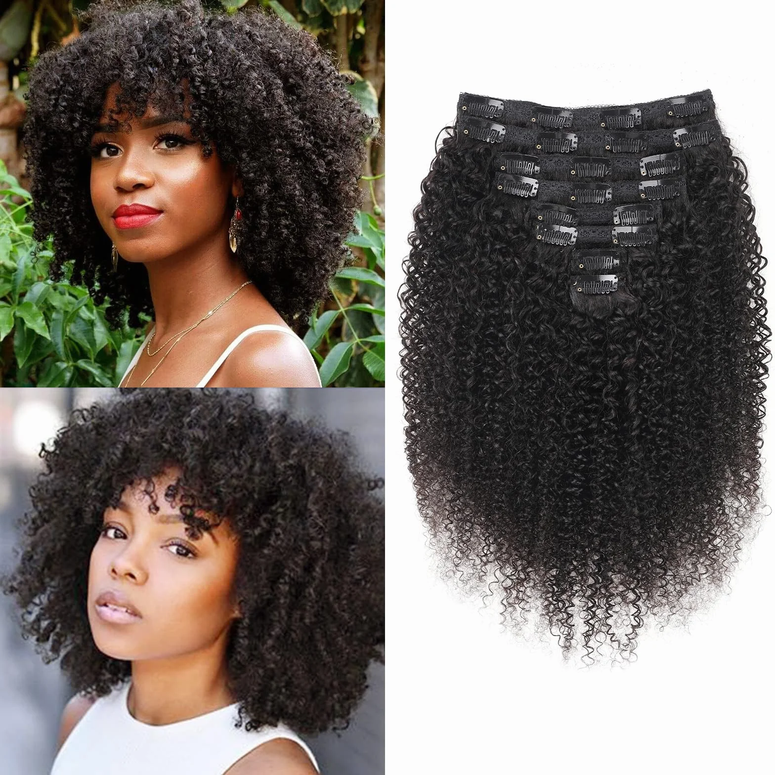 Kinky Curly Extensiones de Pelo Natural 8 Piezas 120g Clip In Invisibles Cabello Humano Negro Natural 10 Pulgadas