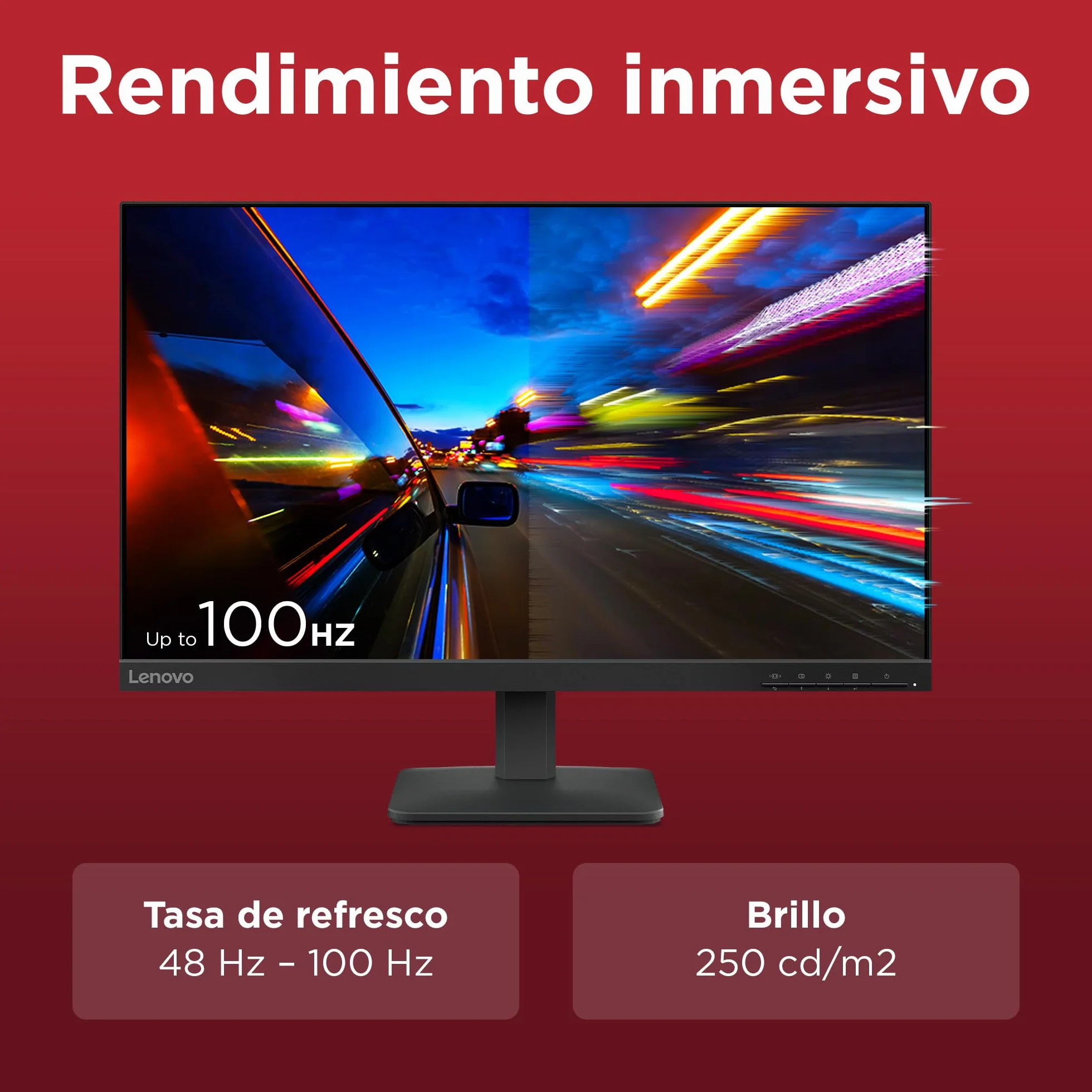 Lenovo L24-4e Monitor FHD 23.8" IPS 1920x1080 48-100Hz 4ms HDMI VGA VESA 100x100mm Inclinación Negro