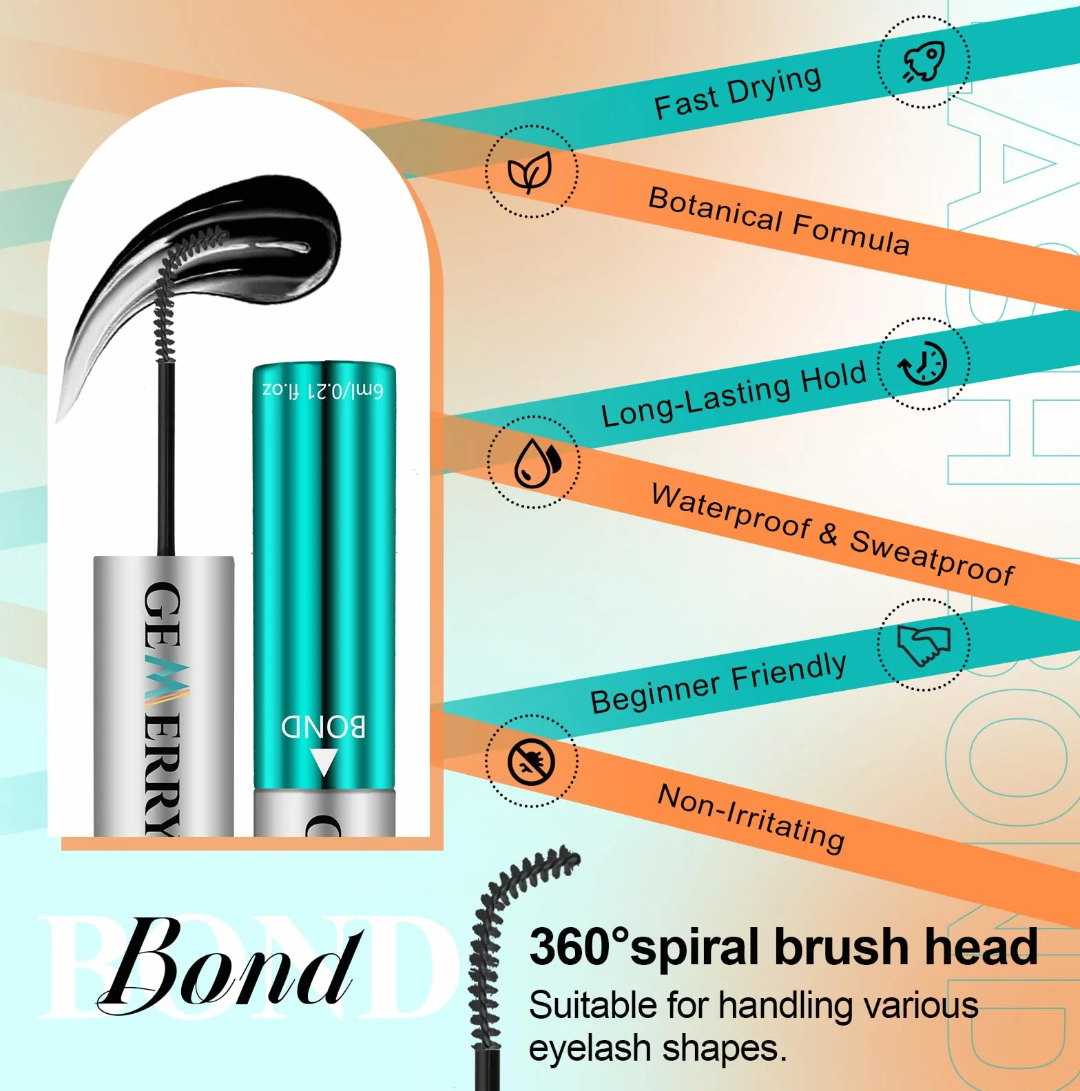 GEMERRY 12ML Cluster Adhesivo Pestañas Lash Bond and Seal Pegamento impermeable 2 en 1