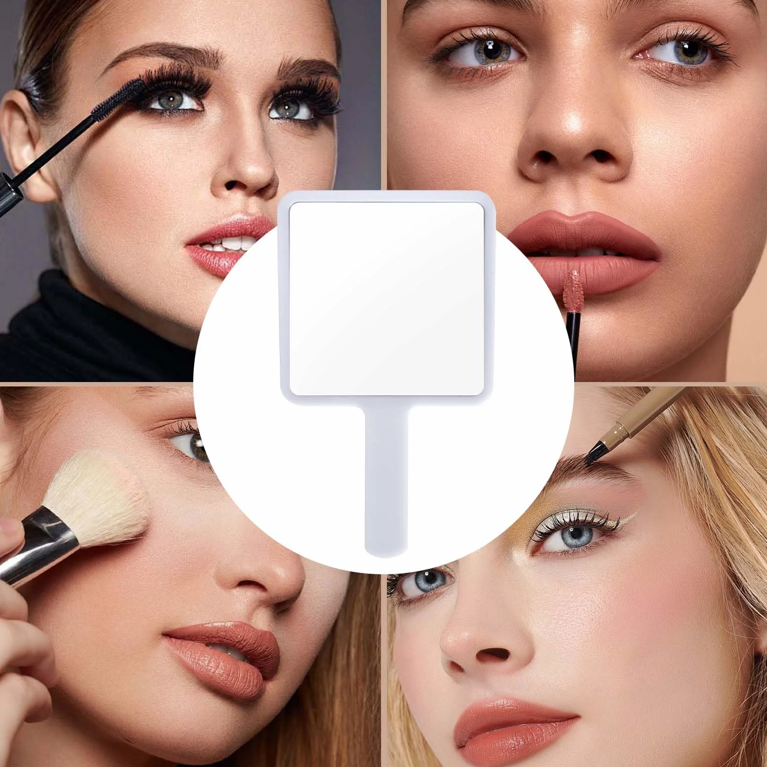 Espejo de Mano Profesional Cuadrado para Maquillaje y Afeitarse Blanco