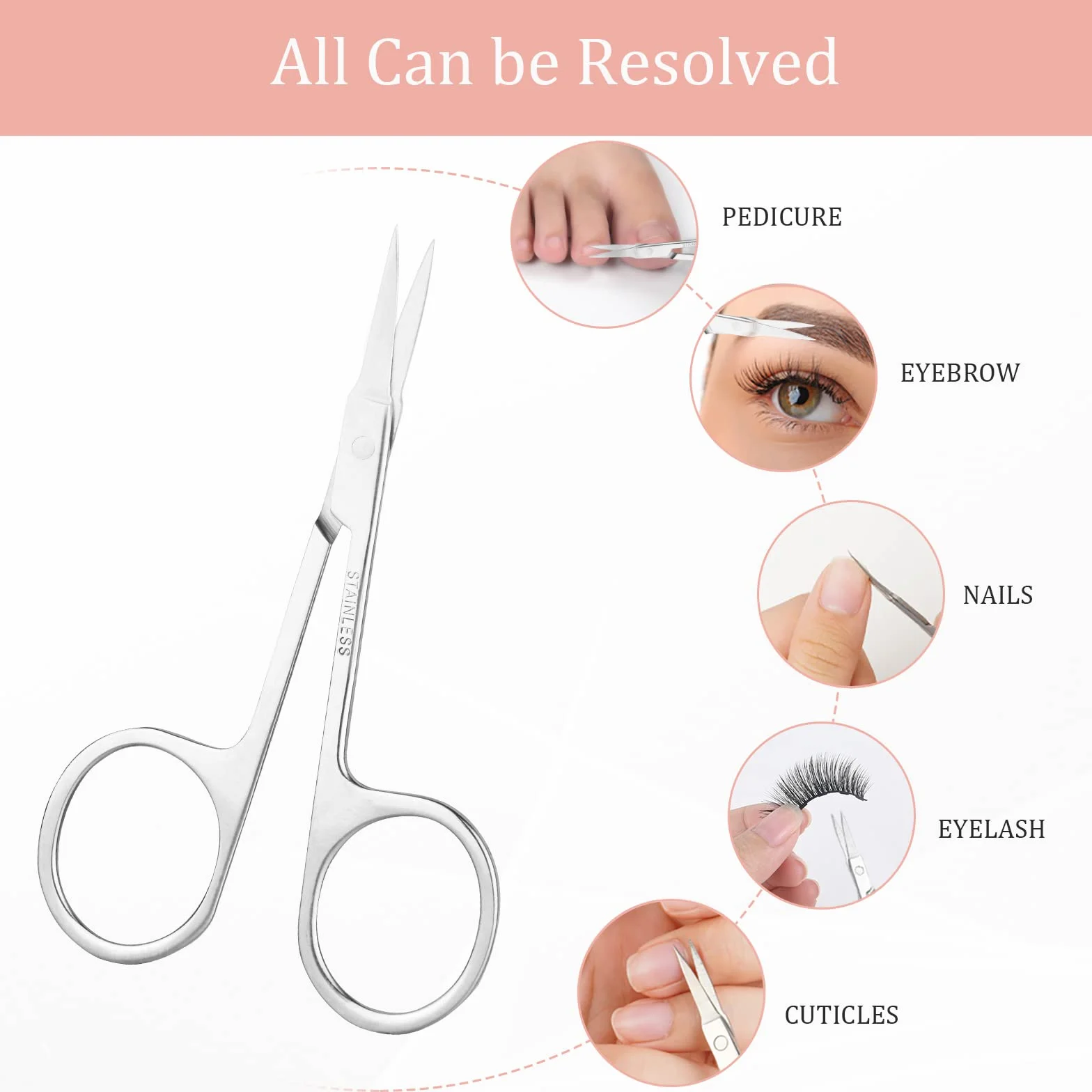 ACWOO Tijeras Cortauñas Curva Acero Inoxidable para Cejas Uñas Vello Facial Bigote Nariz