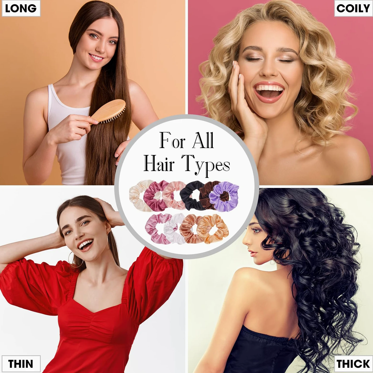Hoteam 200 bandas elásticas de satén para el pelo a granel para soporte de cola de caballo, color sólido, bandas elásticas para el cabello, para mujeres, adolescentes, regalo de cumpleaños (color
