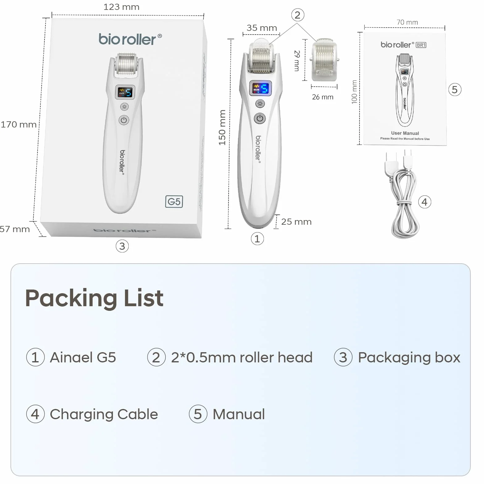 G5 Microneedling Roller Pen Eléctrico Kit 5 Niveles EMS LED Roja Azul Rostro Cuerpo Cabello Barba 2 Cartuchos