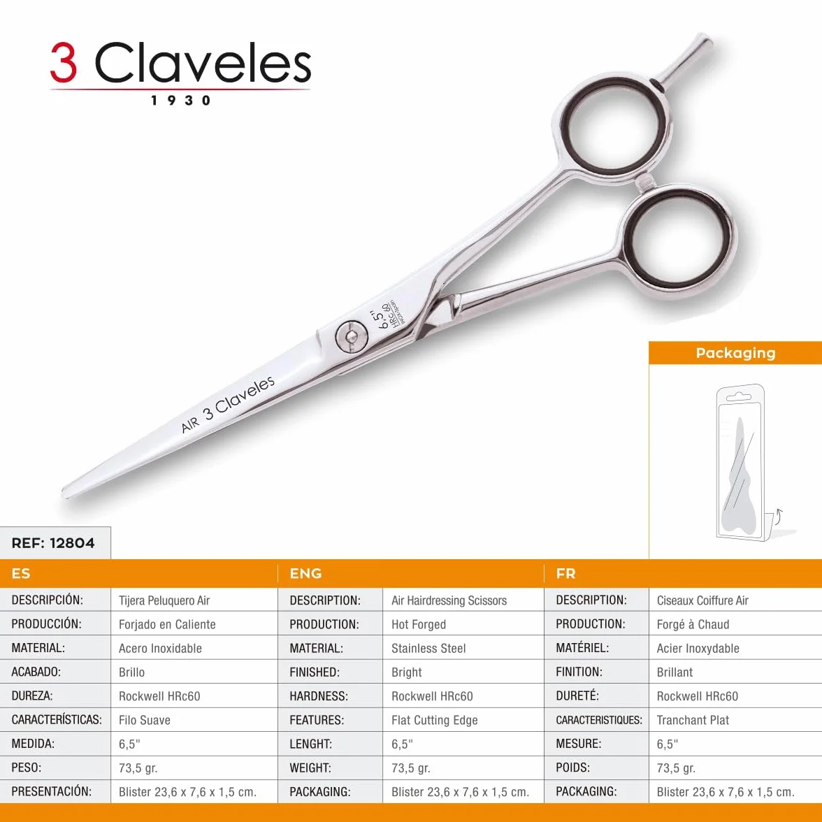 3 Claveles Air Tijera Peluquera 6.5" Cranberry 16.5 cm