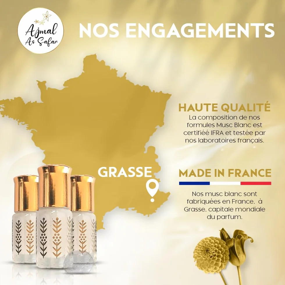 Ajmal As Safar Musc Tahara Aromatisé Pack Best Vanille Monoï Coco lot de 3 Musc Blanc intime 3ml