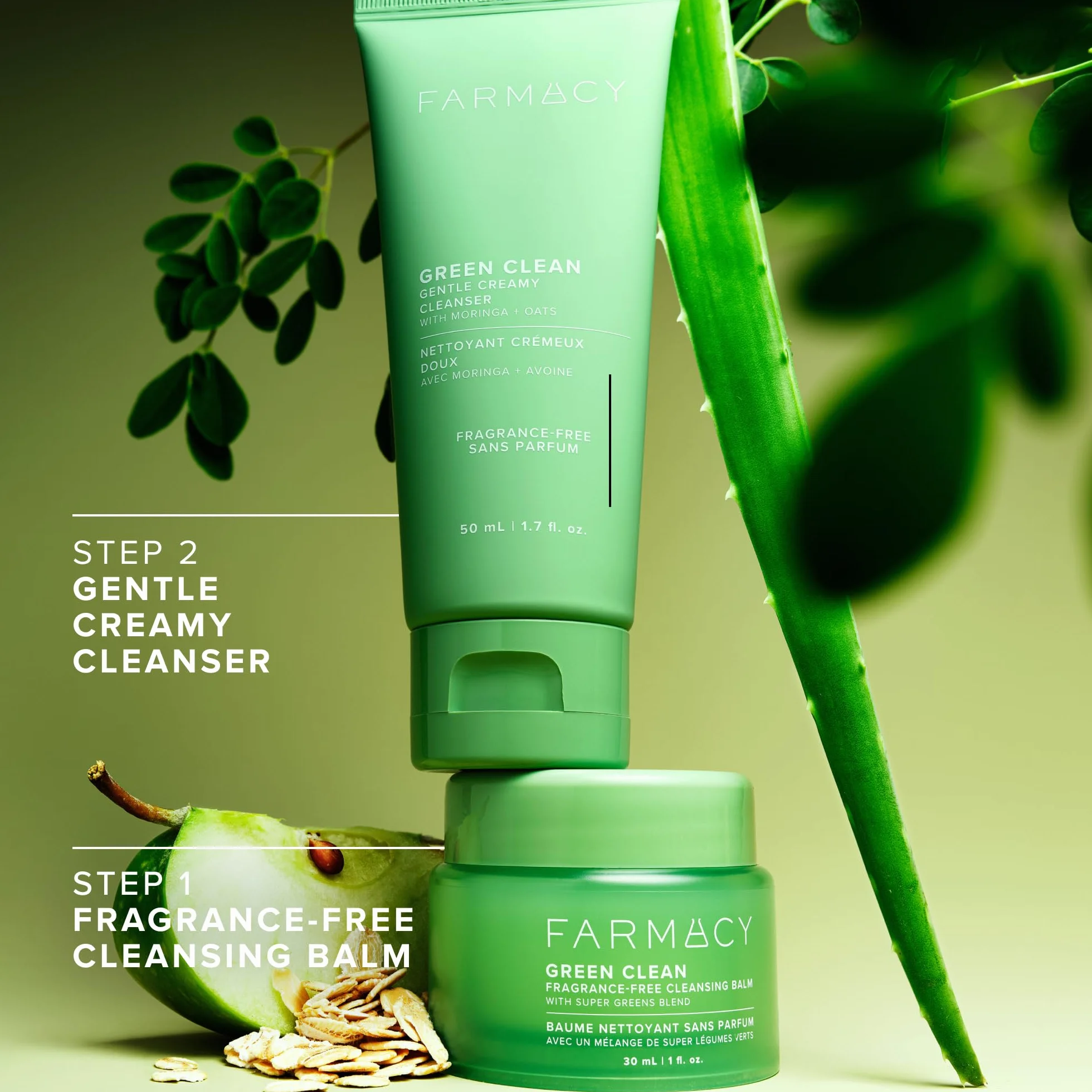 Farmacy Gentle Double Cleanse - Set de regalo de cuidado facial - Limpiador facial cremoso suave sin perfume + bálsamo desmaquillante - Elimina el maquillaje y ayuda a mantener una piel sana