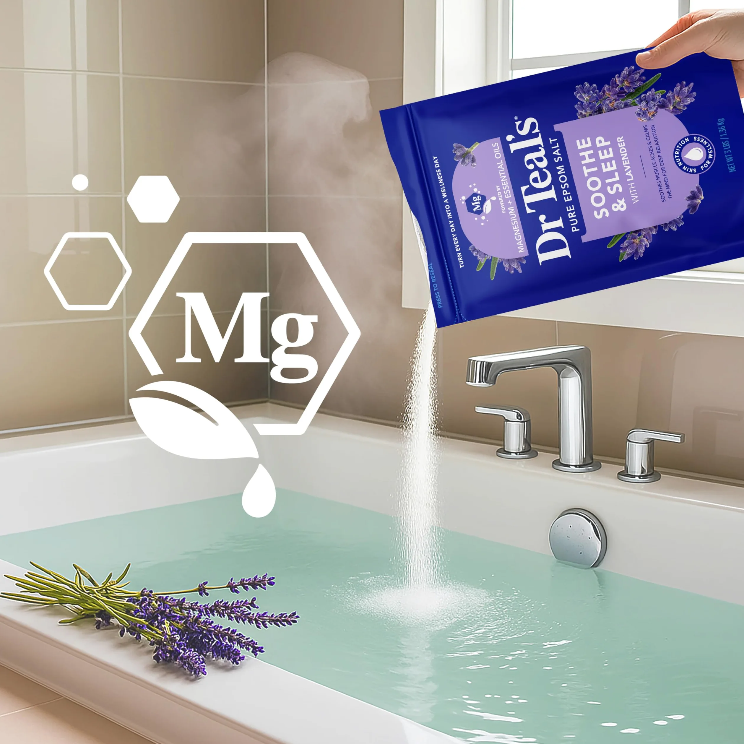 Dr Teal's Pure Epsom Salt, Soothe & Sleep with Lavender, 3 lb (Pack of 4) (Packaging May Vary)