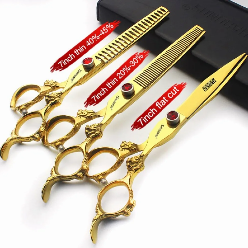 Tijeras de corte de pelo profesionales 7/7.5/8 pulgadas (7 pulgadas 3pcs) | tijeras de corte de pelo doradas,tijeras de dragón de oro