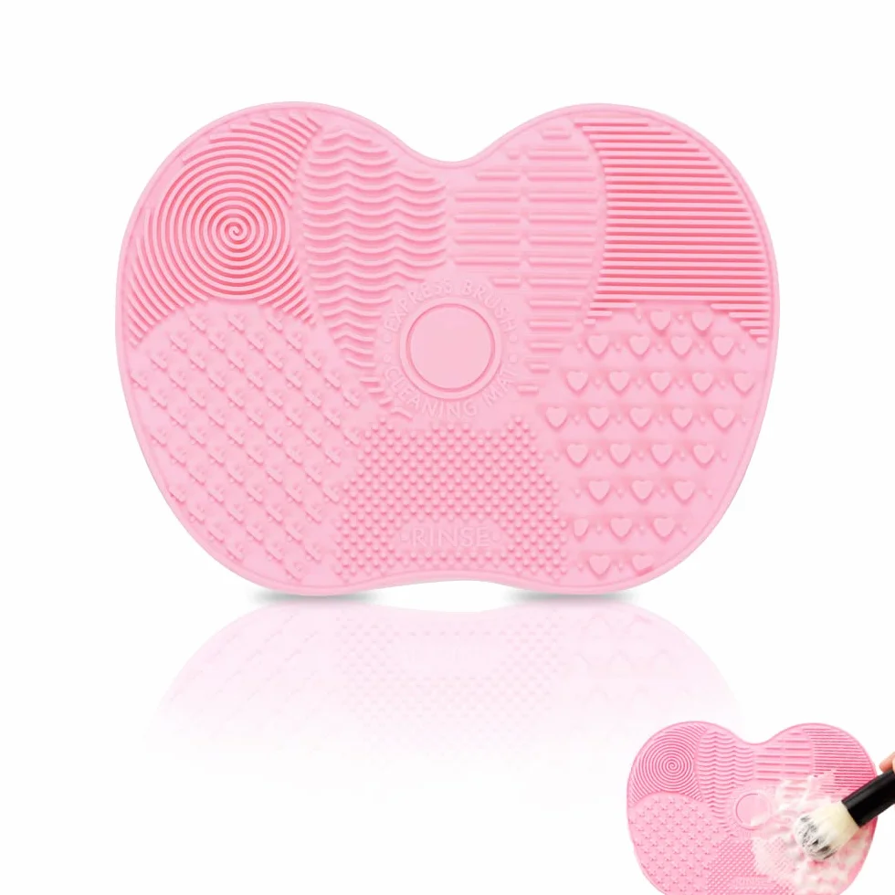 Almohadilla limpiadora de Brochas Cosméticas de Silicona Portátil, Estera de Limpieza (Rosa)