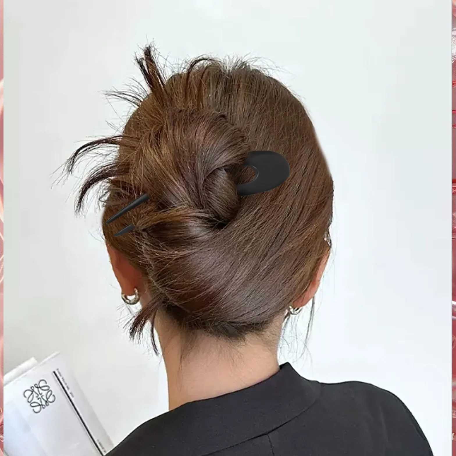 Pinzas para el Cabello en Forma de U 15.5 cm Madera de Sándalo Horquillas Francesas para Mujer