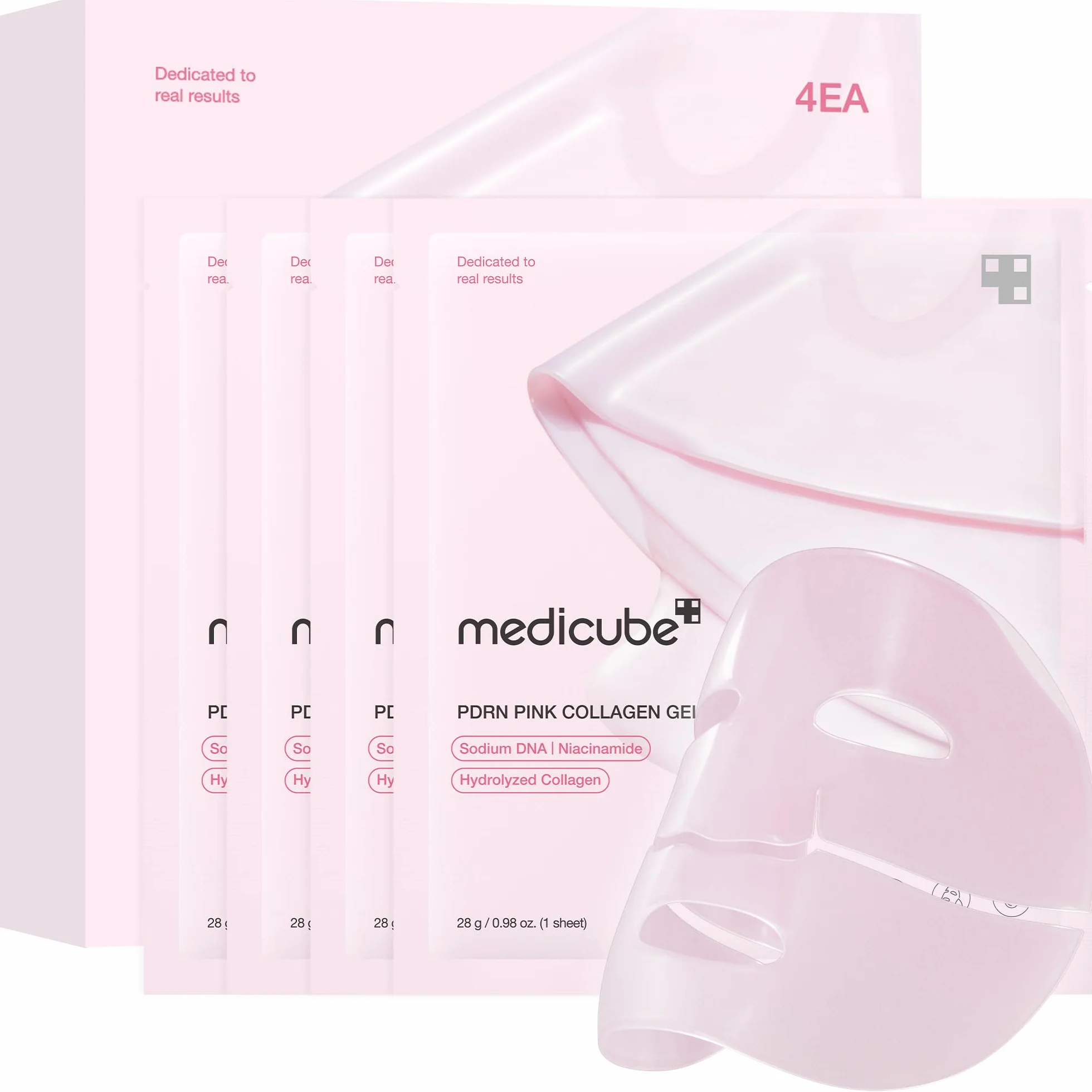 Medicube Mascarilla De Gel De Gelatina De Colágeno Rosa Salmon Dna Pdrn Nocturno, 4 Unidades