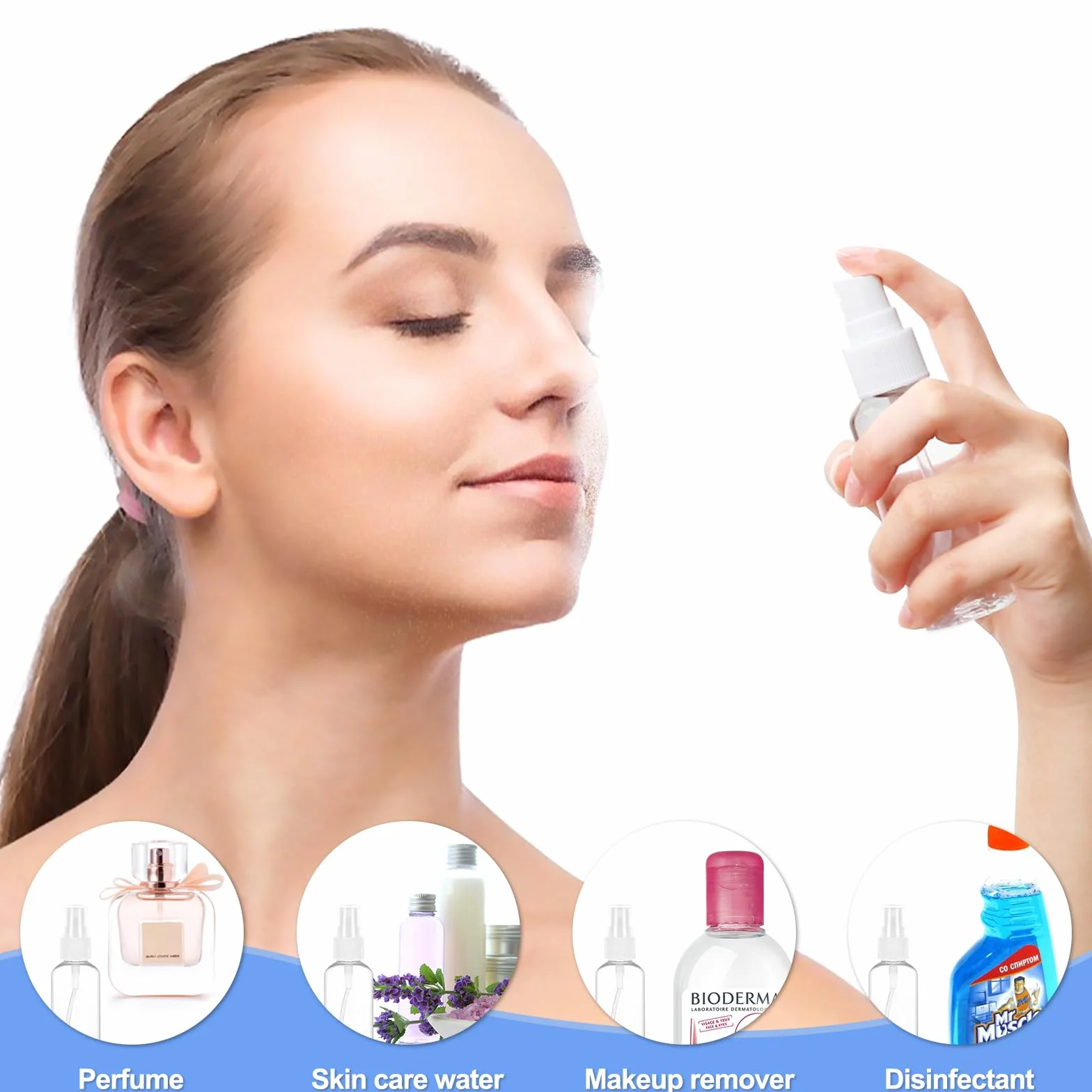 Bote Spray 50ml Plástico Vacío 4 Piezas para Aceites Esenciales, Limpieza, Perfume
