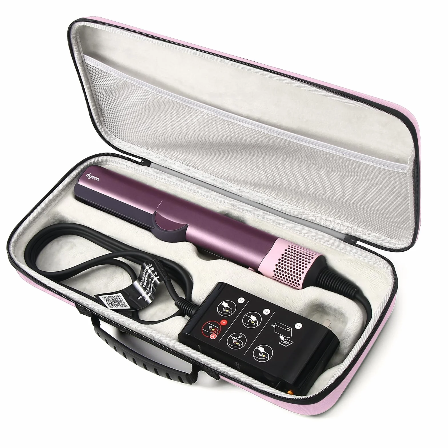 Funda rígida de viaje compatible con alisador de pelo Dyson Airstraight HT01 y fuente de alimentación, impermeable y a prueba de golpes, Pink, 1,5 pulgadas, Cary