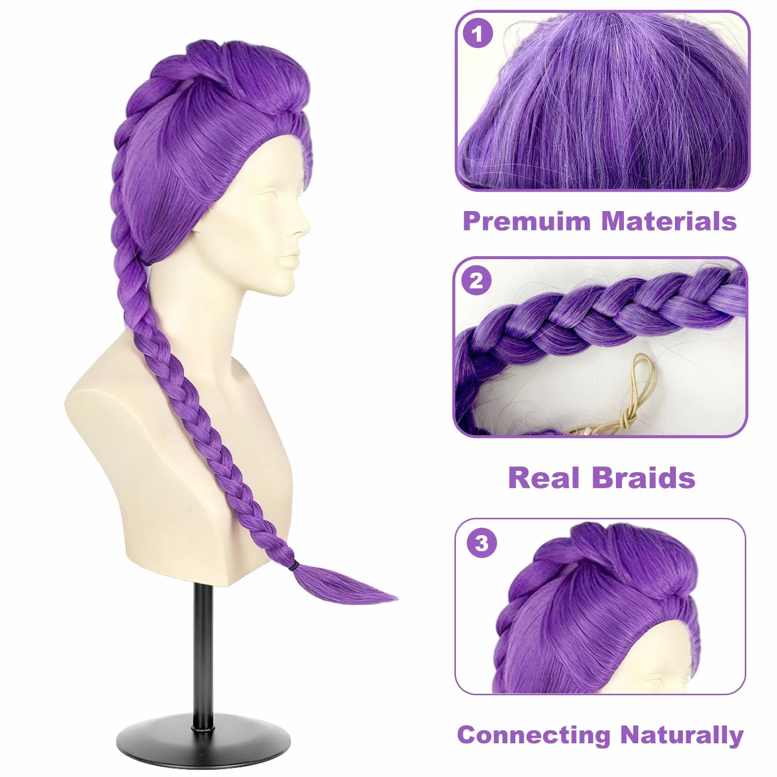 Peluca Rumi Kpop Largas Trenzadas Moradas Cosplay Anime Halloween Carnaval