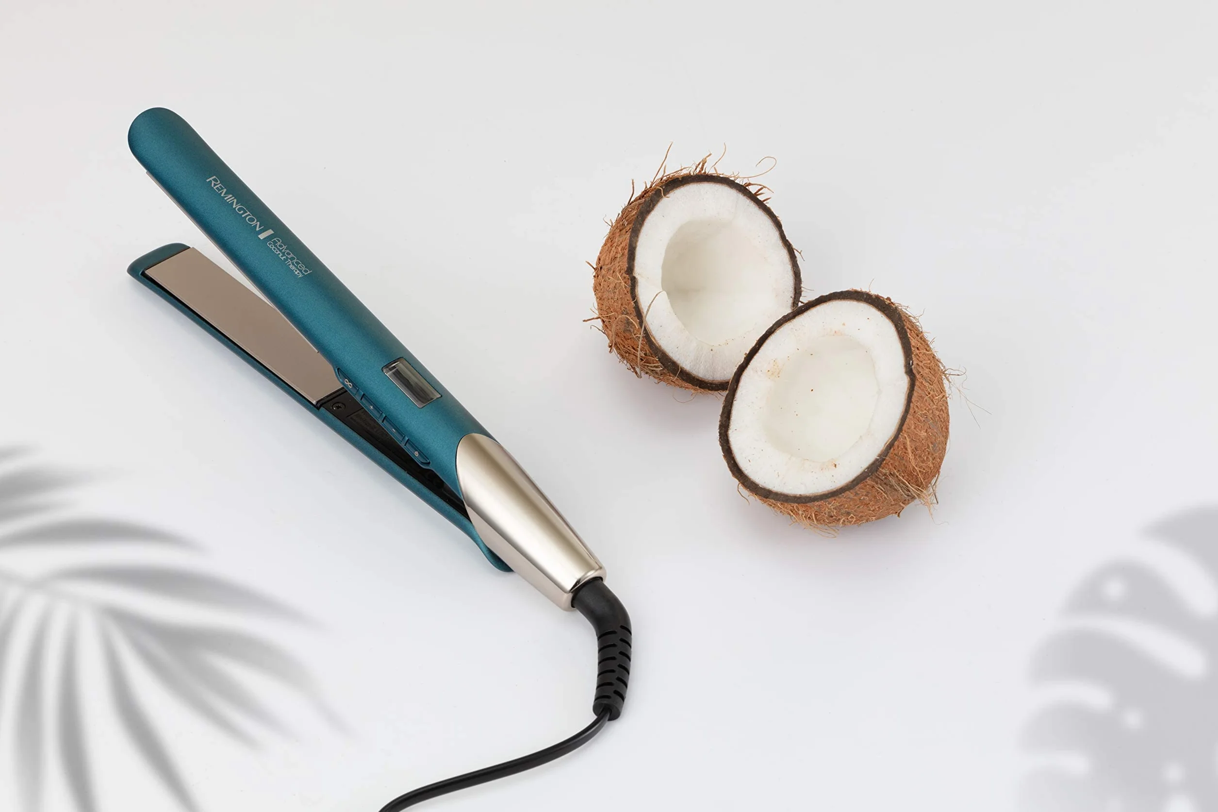 Remington Plancha de Pelo Advanced Coconut Therapy, Cerámica Avanzada con Coco y Filtros UV, Placas Flotantes Extralargas, 5 Temperaturas hasta 230°C, Digital, S8648, Verde