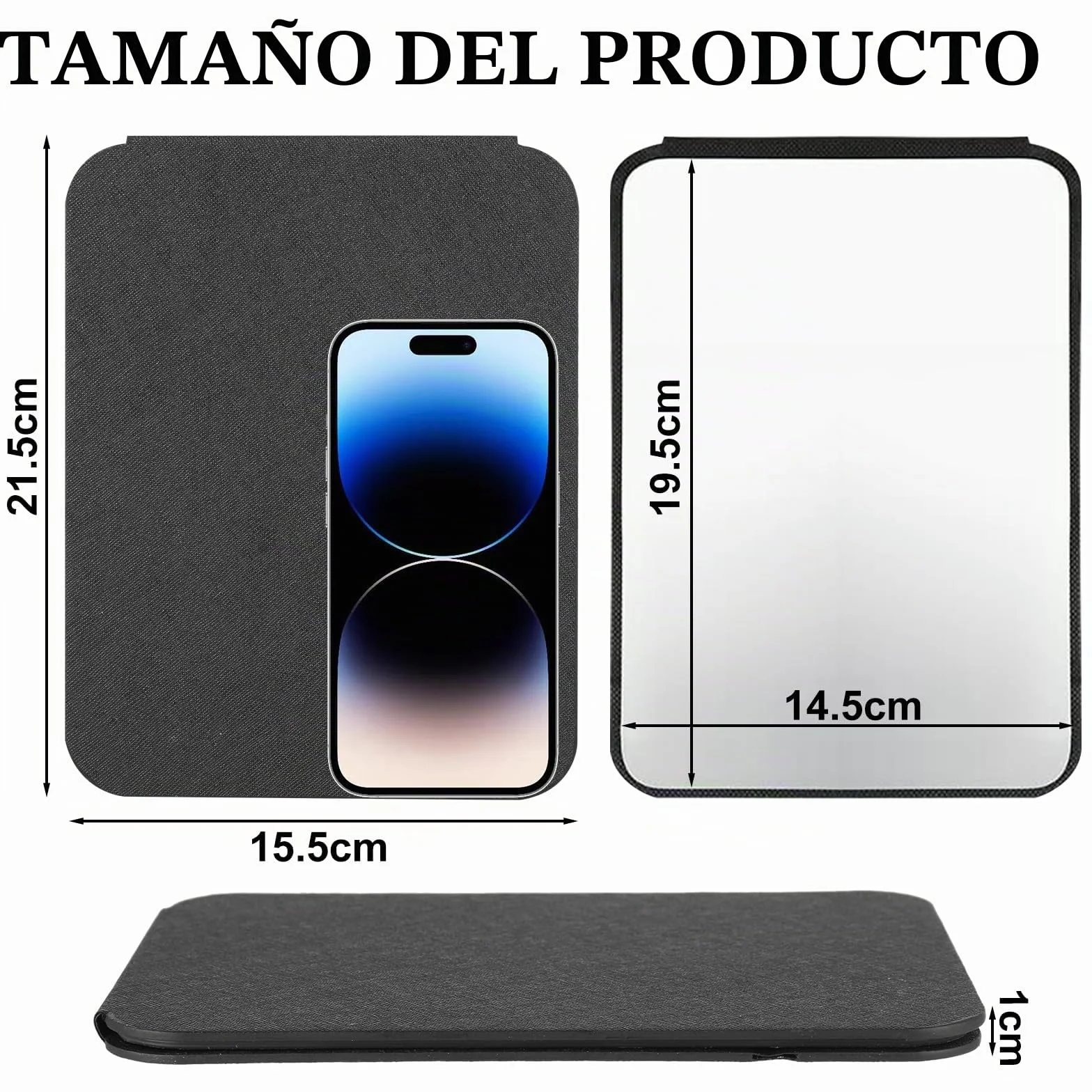Espejo de Viaje Plegable 21,5 x 15,5 cm, Portátil Maquillaje con Funda Cuero PU, Ajustable Compacto