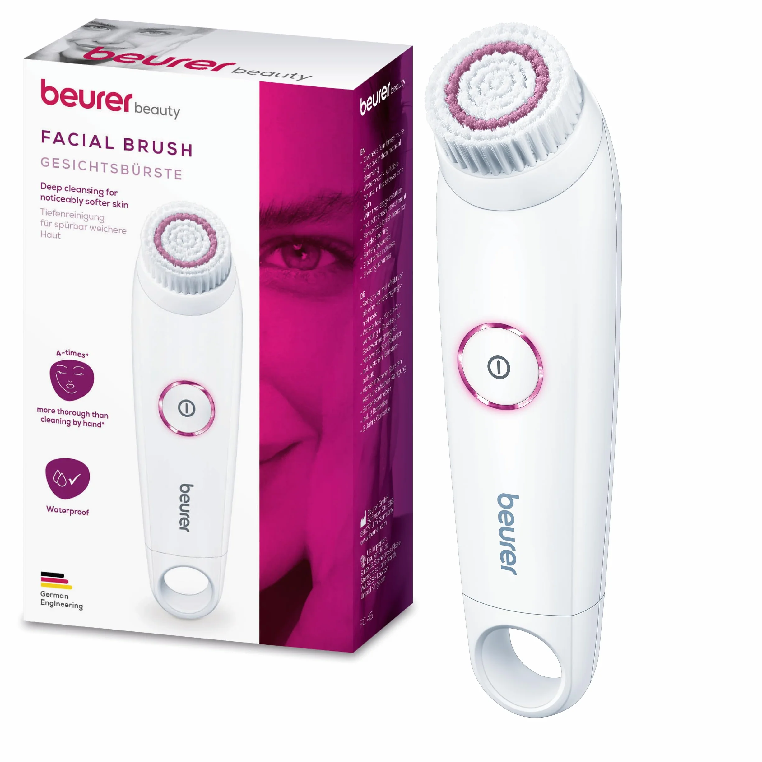 Beurer FC 45 cepillo limpiador facial eléctrico, limpieza profunda, rotación 2 niveles, resistente al agua, blanco
