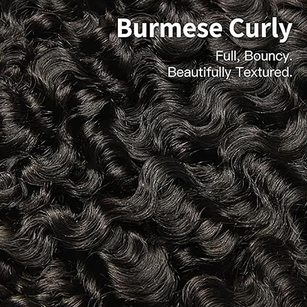 Extensiones de pelo humano de Burmese Rizado #1B 242628 | Extensiones de cabello humano Natural Black 3 paquetes de 100 g/PC 300 g Total Double Weft para mujeres