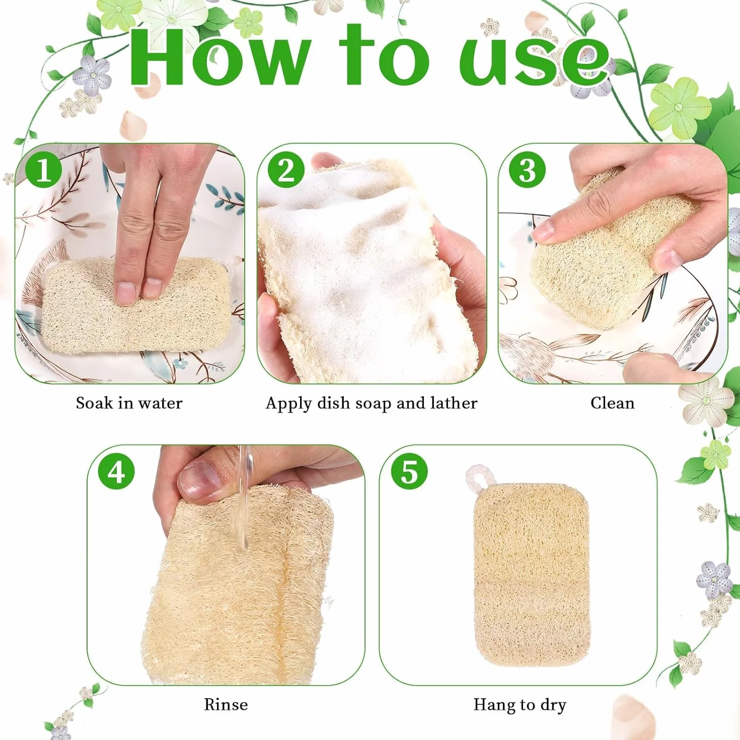 MEISO Esponjas de Luffa Naturales 12 PCS Fibra Vegetal Ecológica Biodegradable Antiarañazos