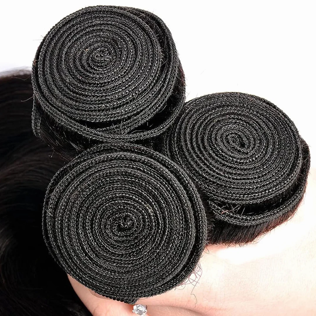 Extensiones de pelo humano sin procesar, extensiones de pelo humano Remy doble trama #1B, color negro natural, 3 paquetes por paquete, 150 g, 20, 22, 24 pulgadas
